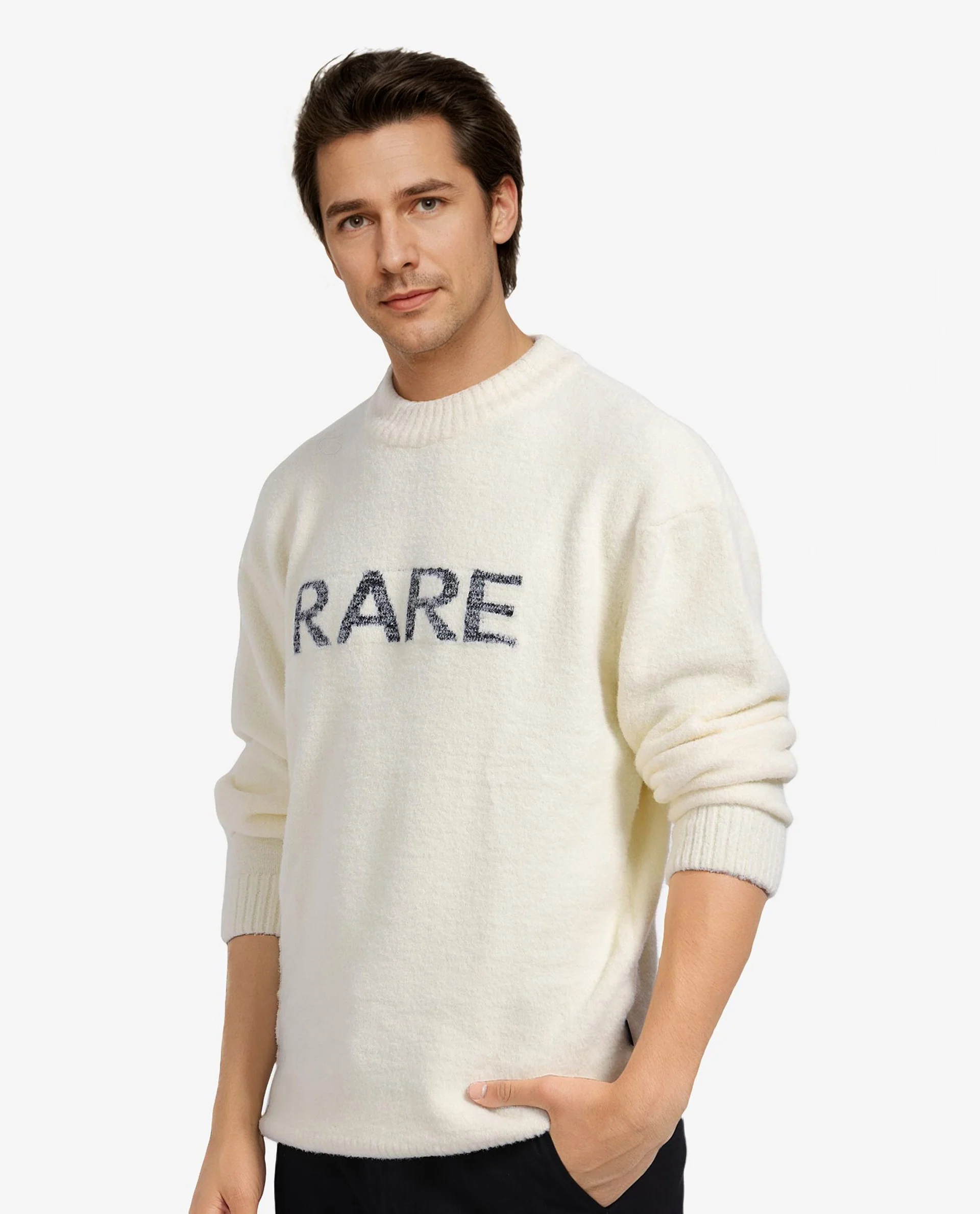 Rare Rabbit Men's Zeo Off White Cotton Printed Regular Fit Full Sleeve Crew Neck Sweater - Image 5
