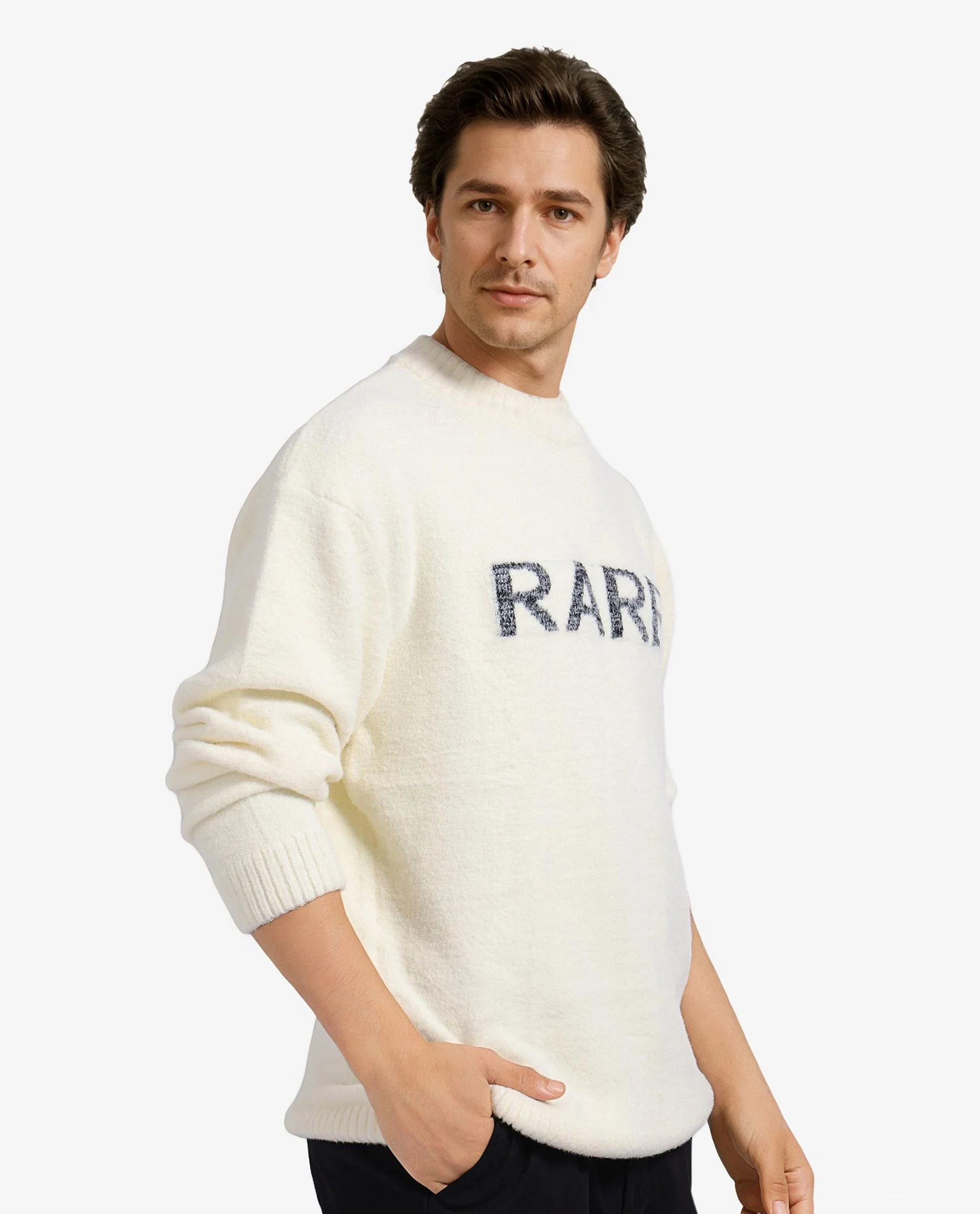 Rare Rabbit Men's Zeo Off White Cotton Printed Regular Fit Full Sleeve Crew Neck Sweater - Image 6