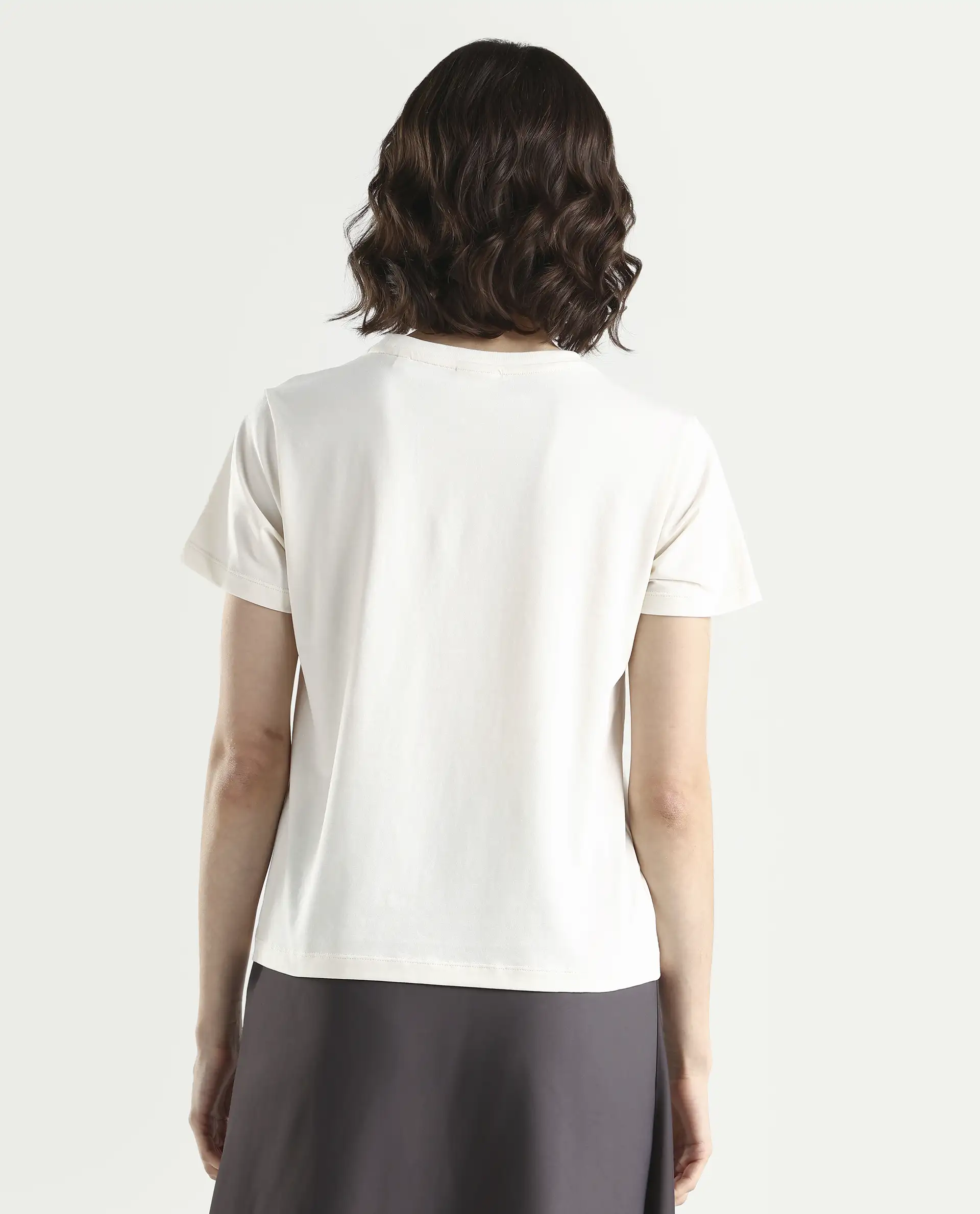 Rareism Women's Zephyr Off White Cotton Blend Half Sleeve Regular Fit Printed T-Shirt - Image 7