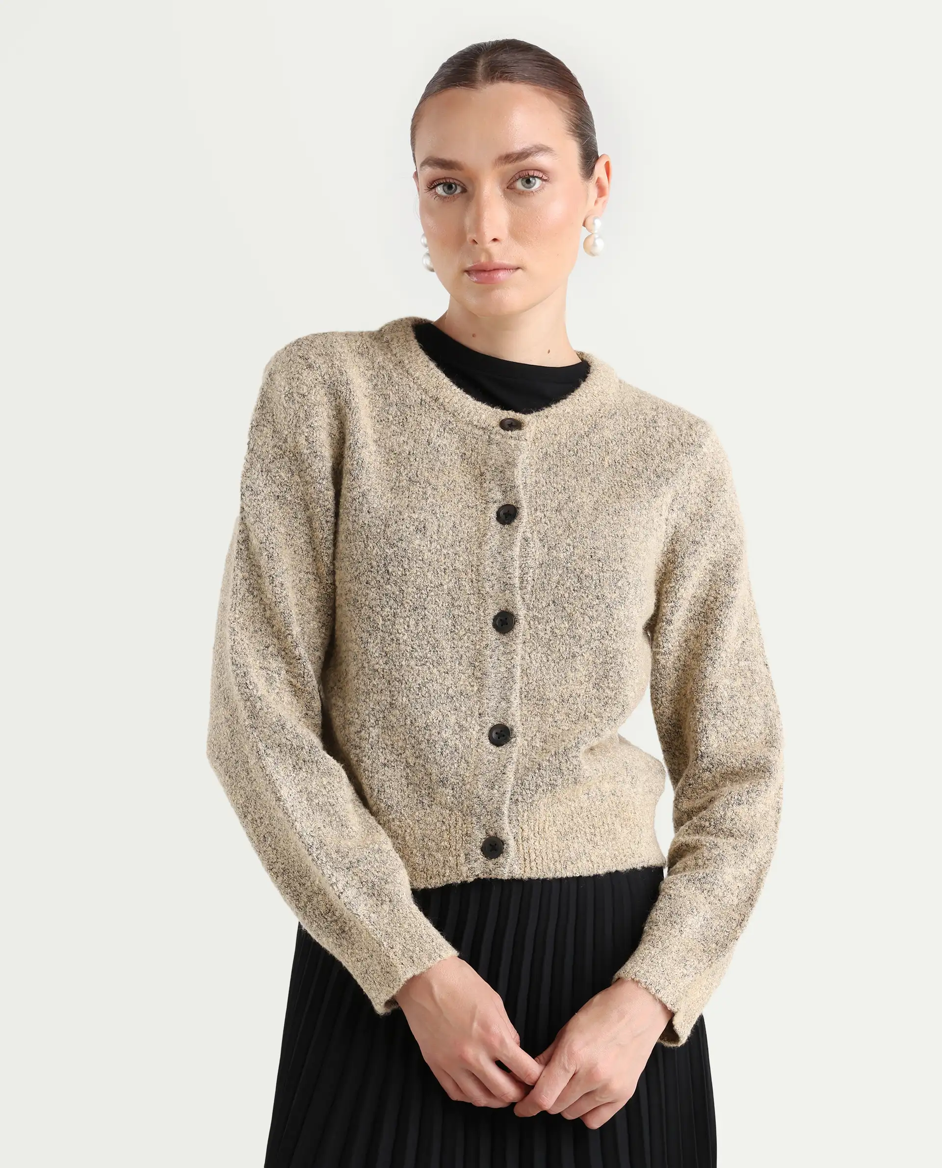 Rareism Women's Zer Beige Acrylic Blend Crew Neck Regular Fit Cardigan - Image 3