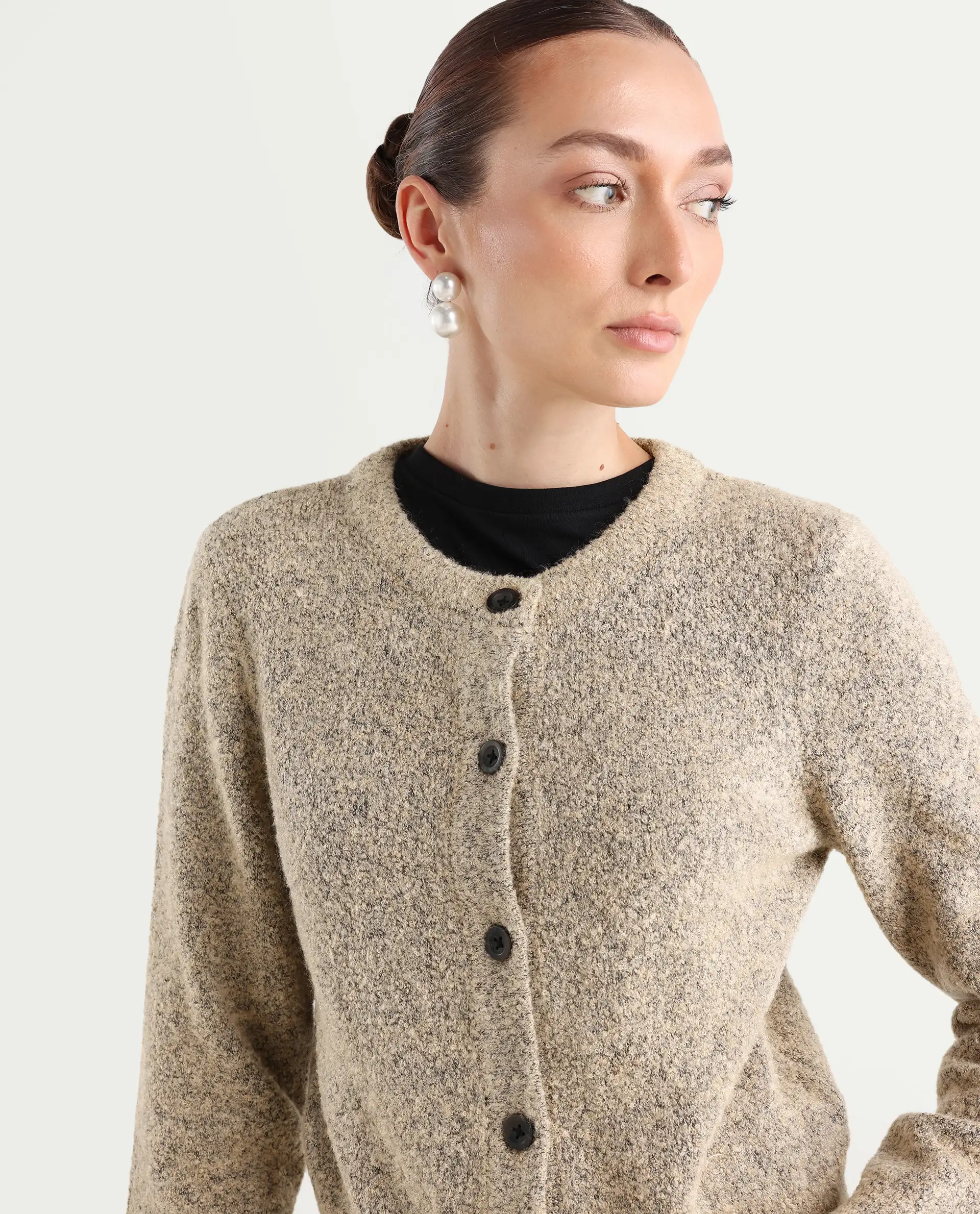 Rareism Women's Zer Beige Acrylic Blend Crew Neck Regular Fit Cardigan - Image 4