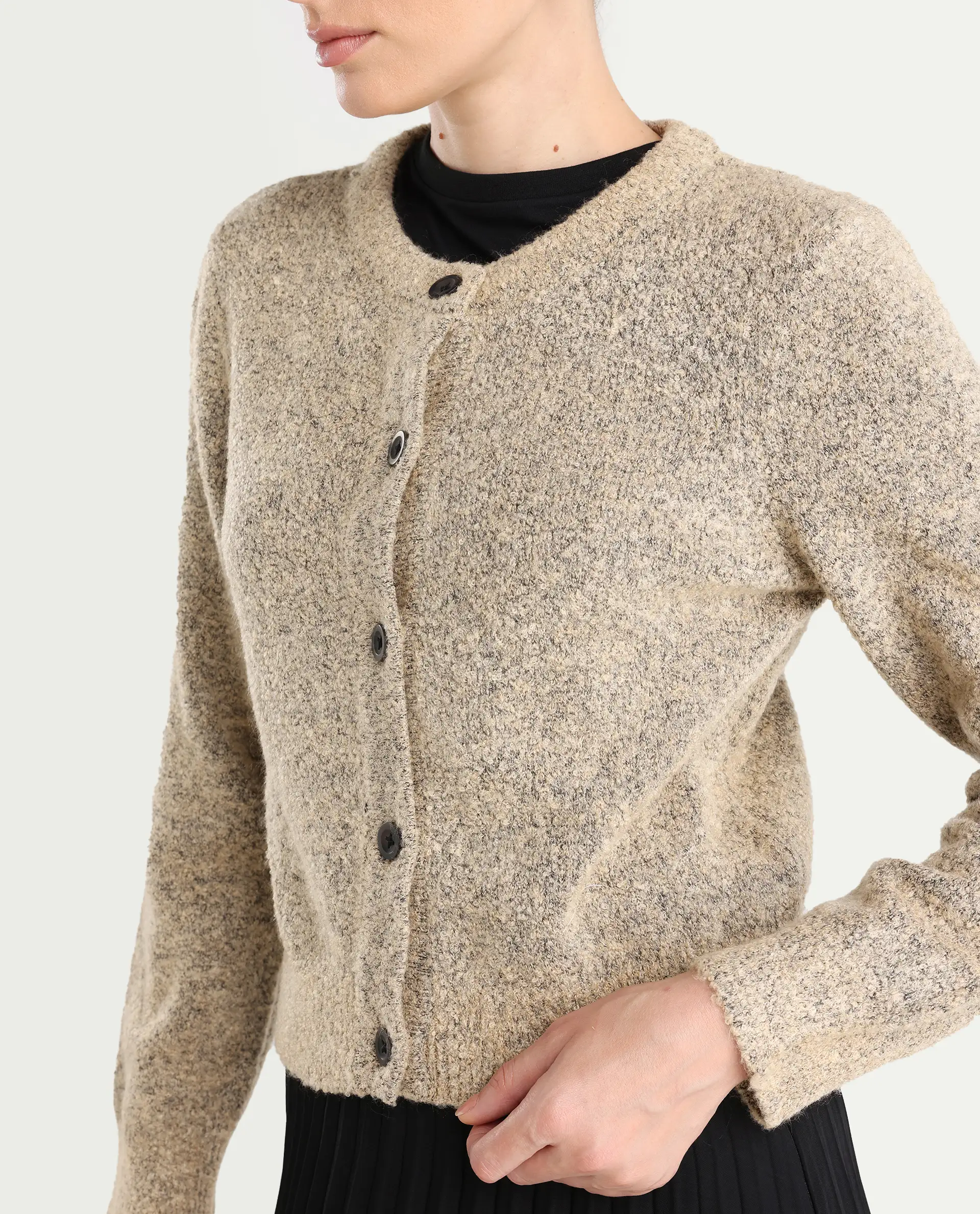Rareism Women's Zer Beige Acrylic Blend Crew Neck Regular Fit Cardigan - Image 5
