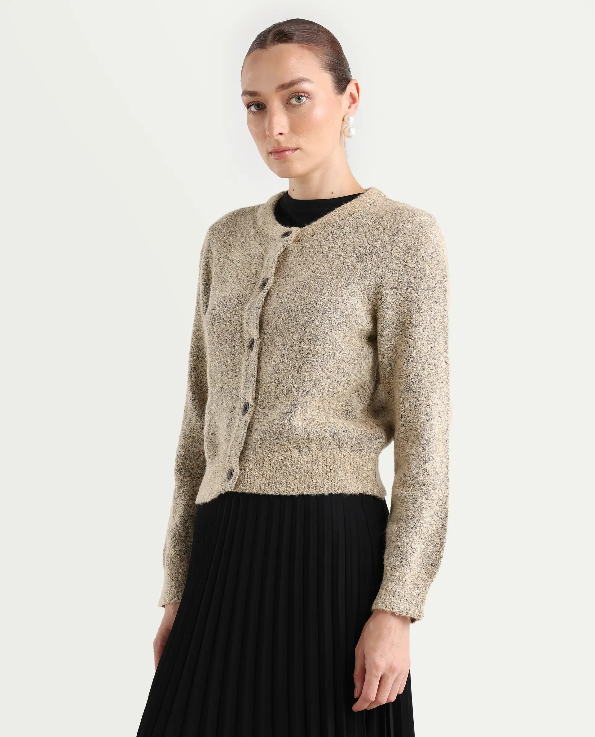 Rareism Women's Zer Beige Acrylic Blend Crew Neck Regular Fit Cardigan - Image 6