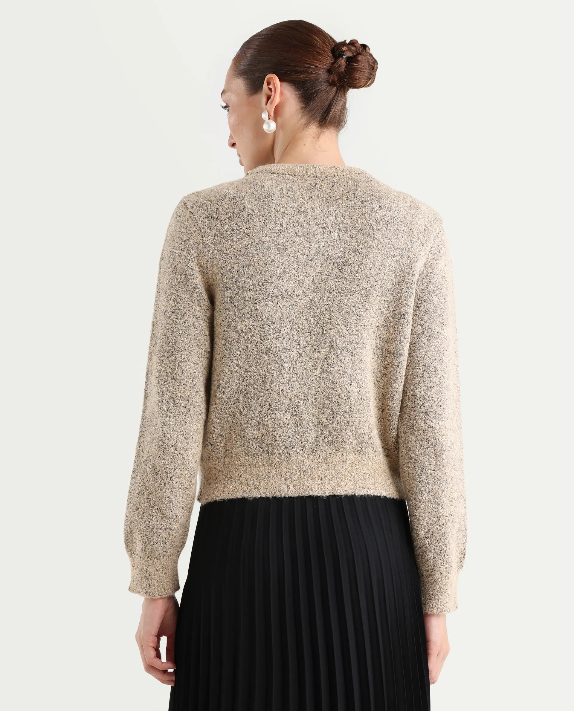 Rareism Women's Zer Beige Acrylic Blend Crew Neck Regular Fit Cardigan - Image 8
