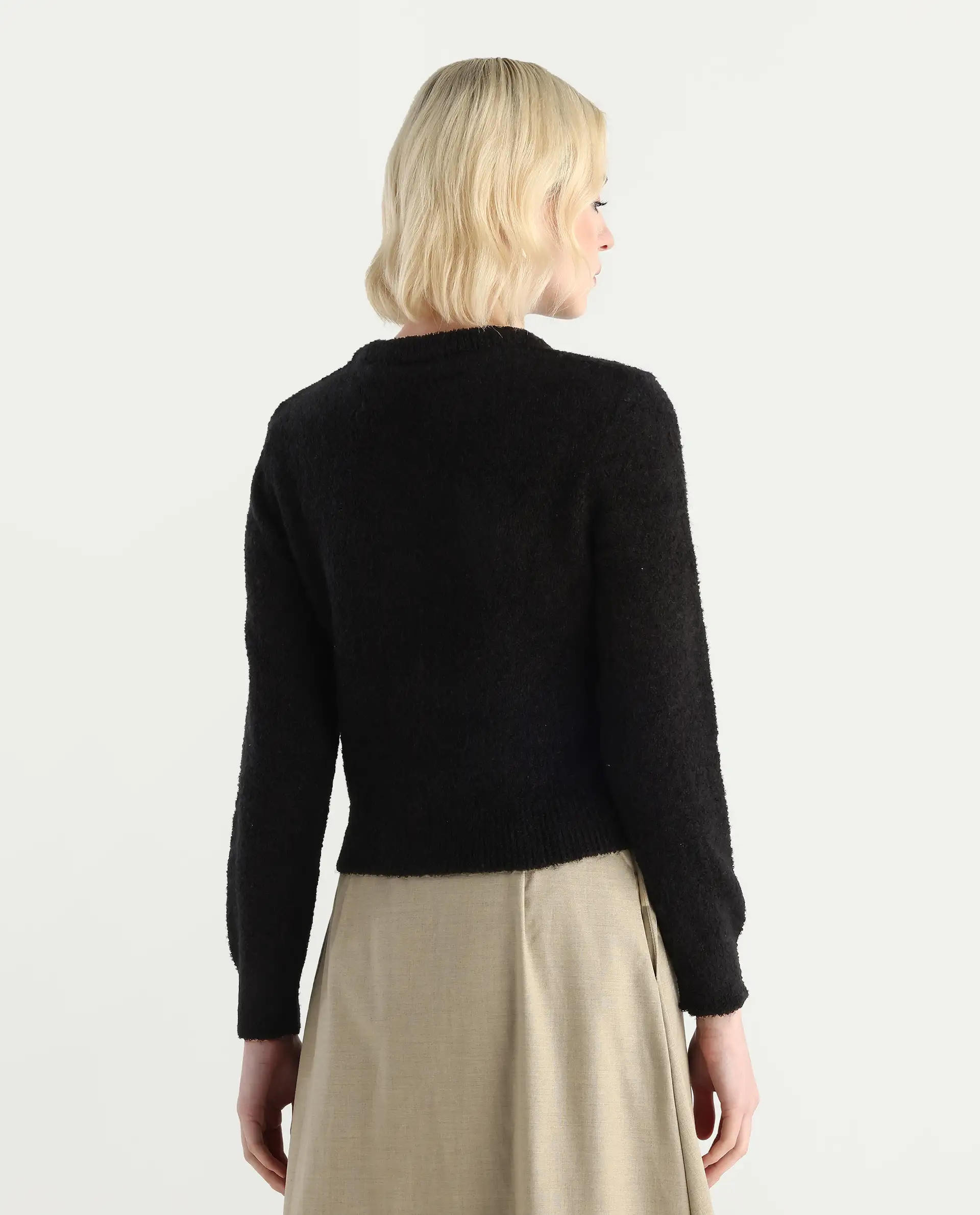 Rareism Women's Zer Black Acrylic Blend Crew Neck Regular Fit Cardigan - Image 8