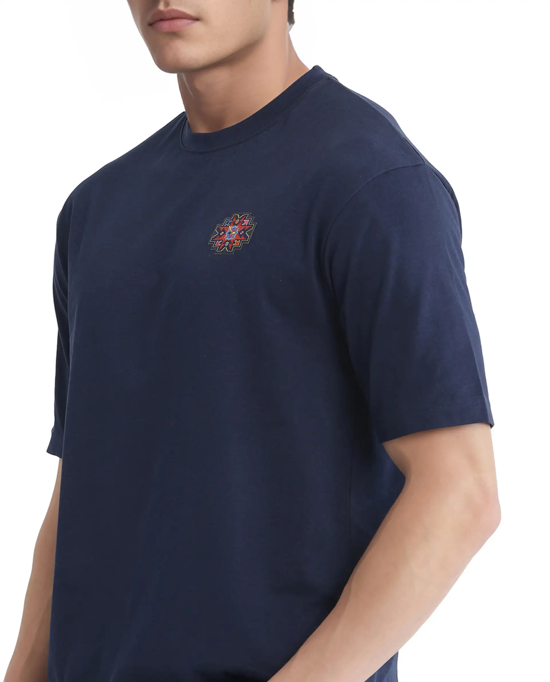 Rare Rabbit Men's Zera Navy Cotton Graphic Print Oversized Fit Half Sleeve Crew Neck T-Shirt - Image 6