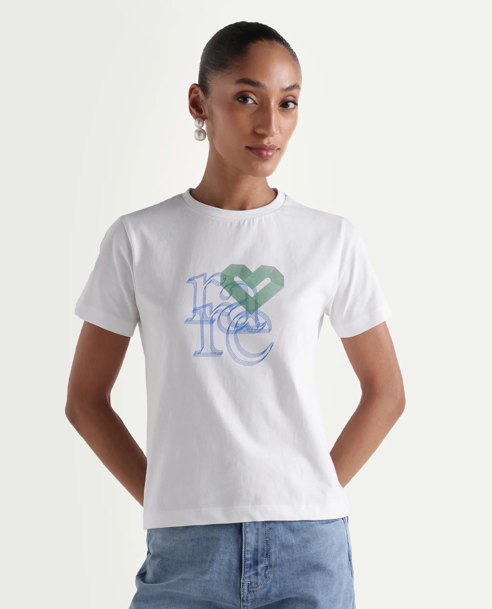 Rareism Women's Zera White Cotton Crew Neck Pull-On Regular Graphic Print T-Shirt - Image 3