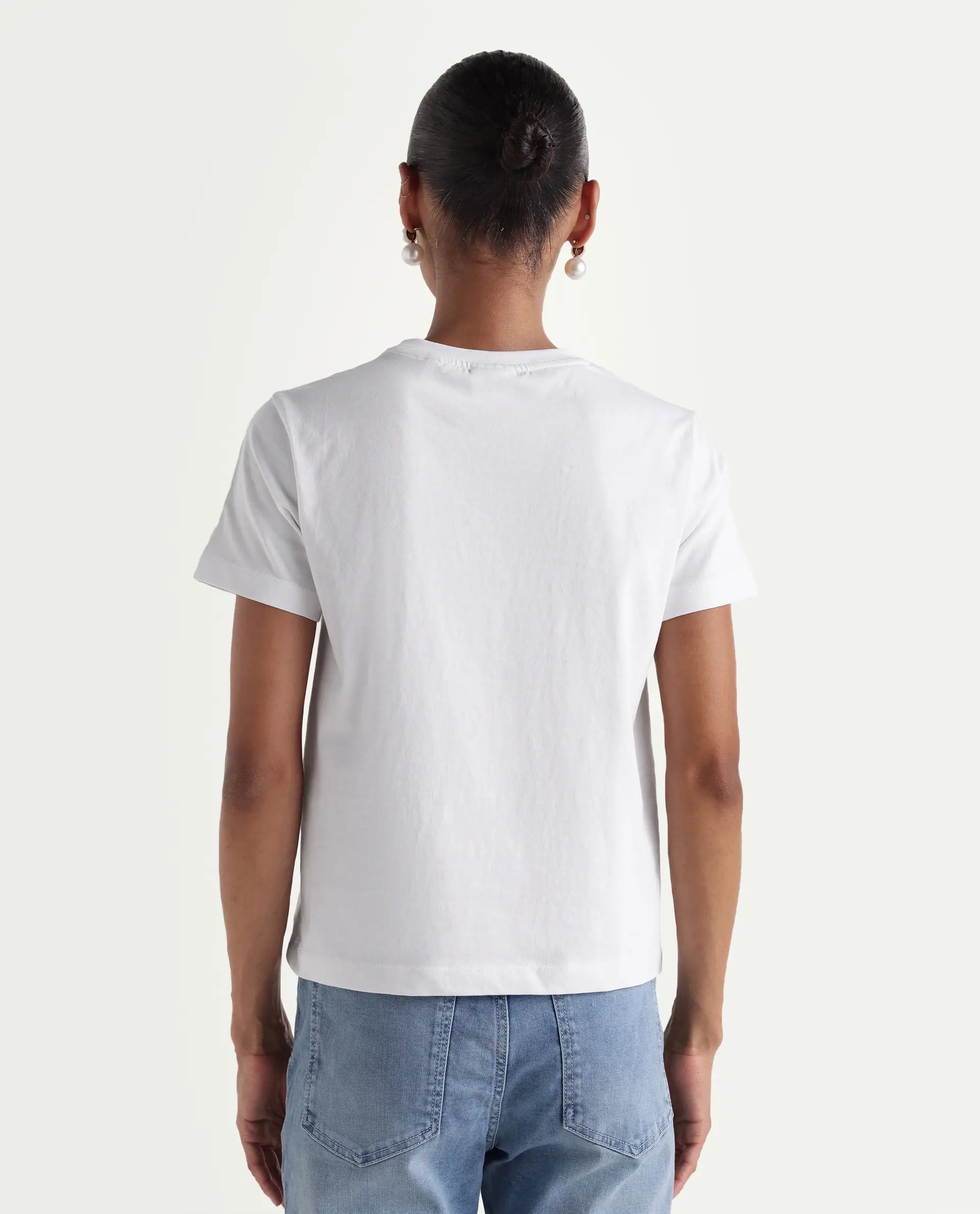 Rareism Women's Zera White Cotton Crew Neck Pull-On Regular Graphic Print T-Shirt - Image 6