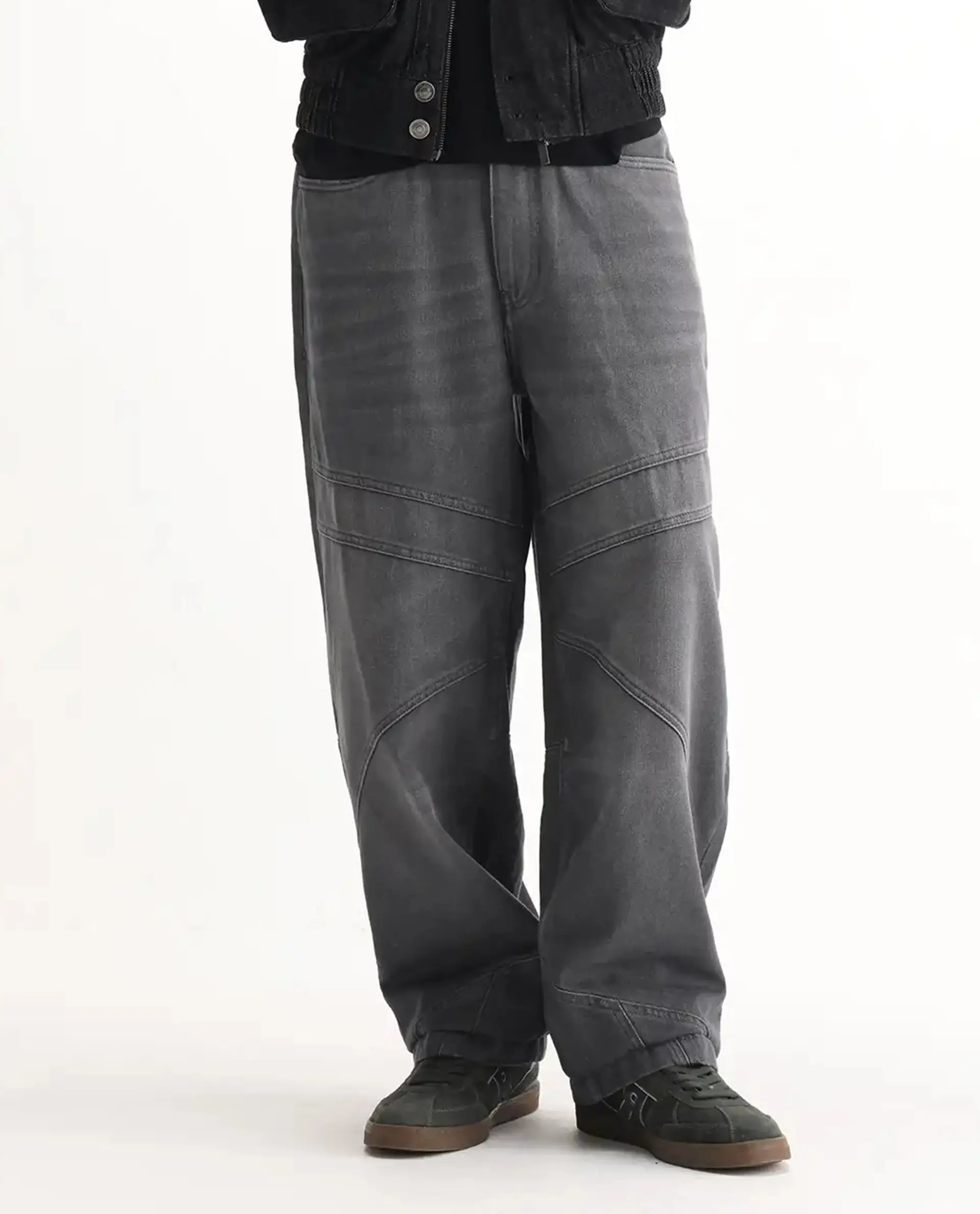 Rare Rabbit Men's Zeret Dark Grey Cotton Plain Baggy Fit Jeans - Image 10