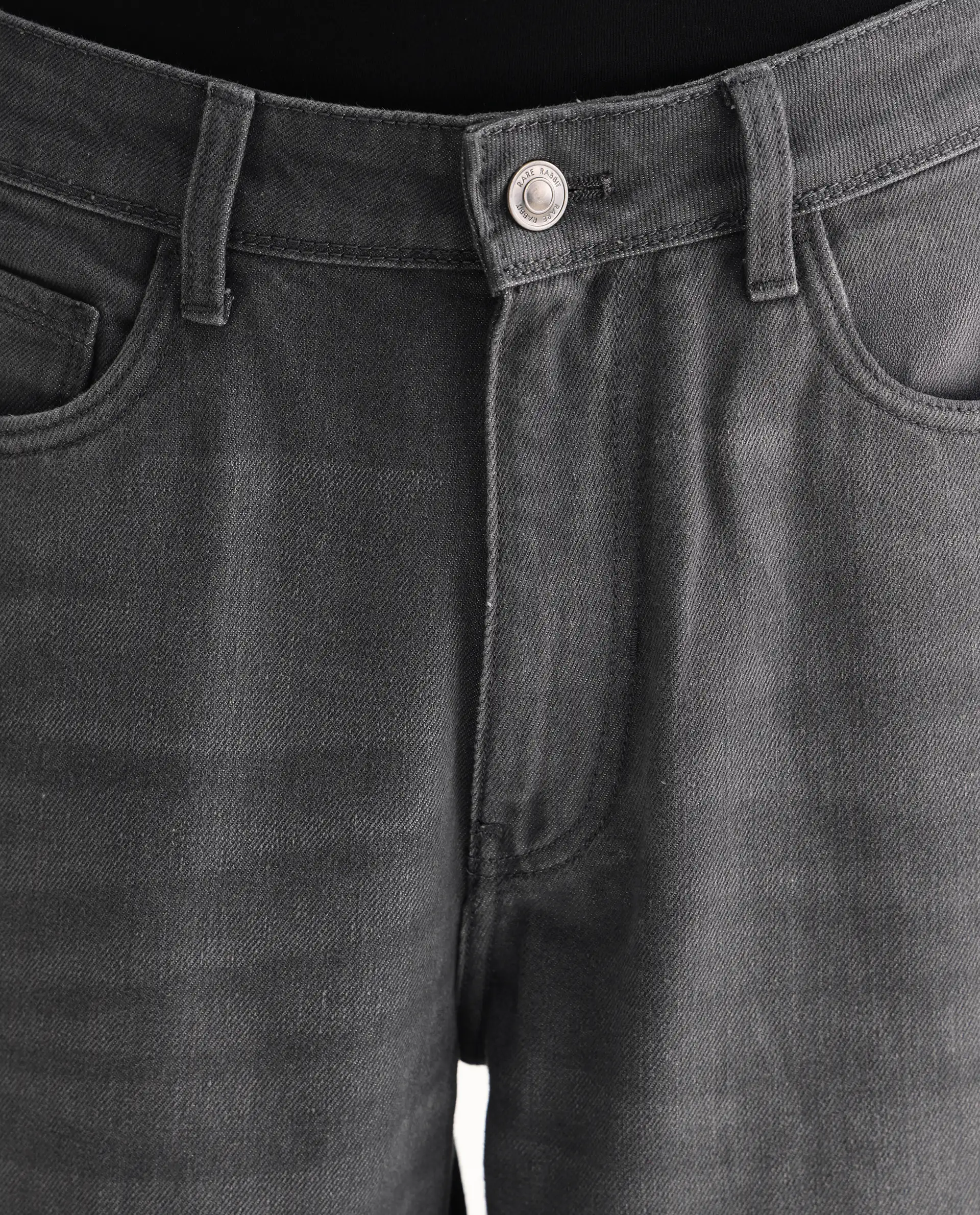 Rare Rabbit Men's Zeret Dark Grey Cotton Plain Baggy Fit Jeans - Image 3
