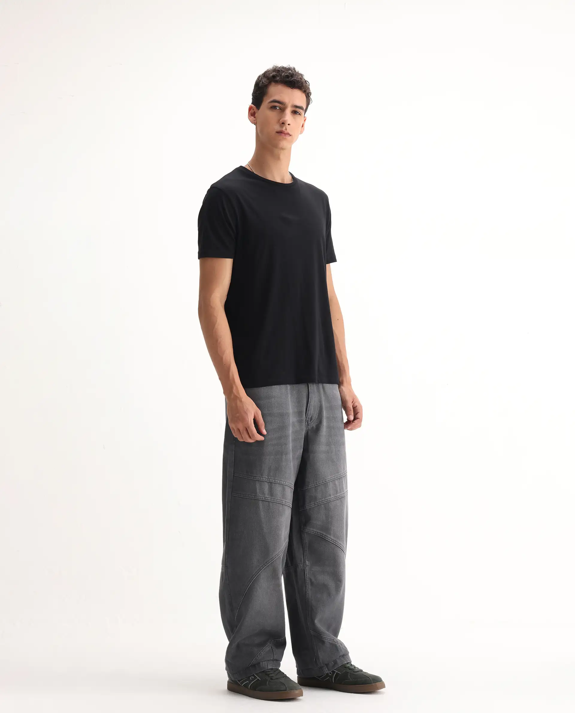 Rare Rabbit Men's Zeret Dark Grey Cotton Plain Baggy Fit Jeans - Image 5