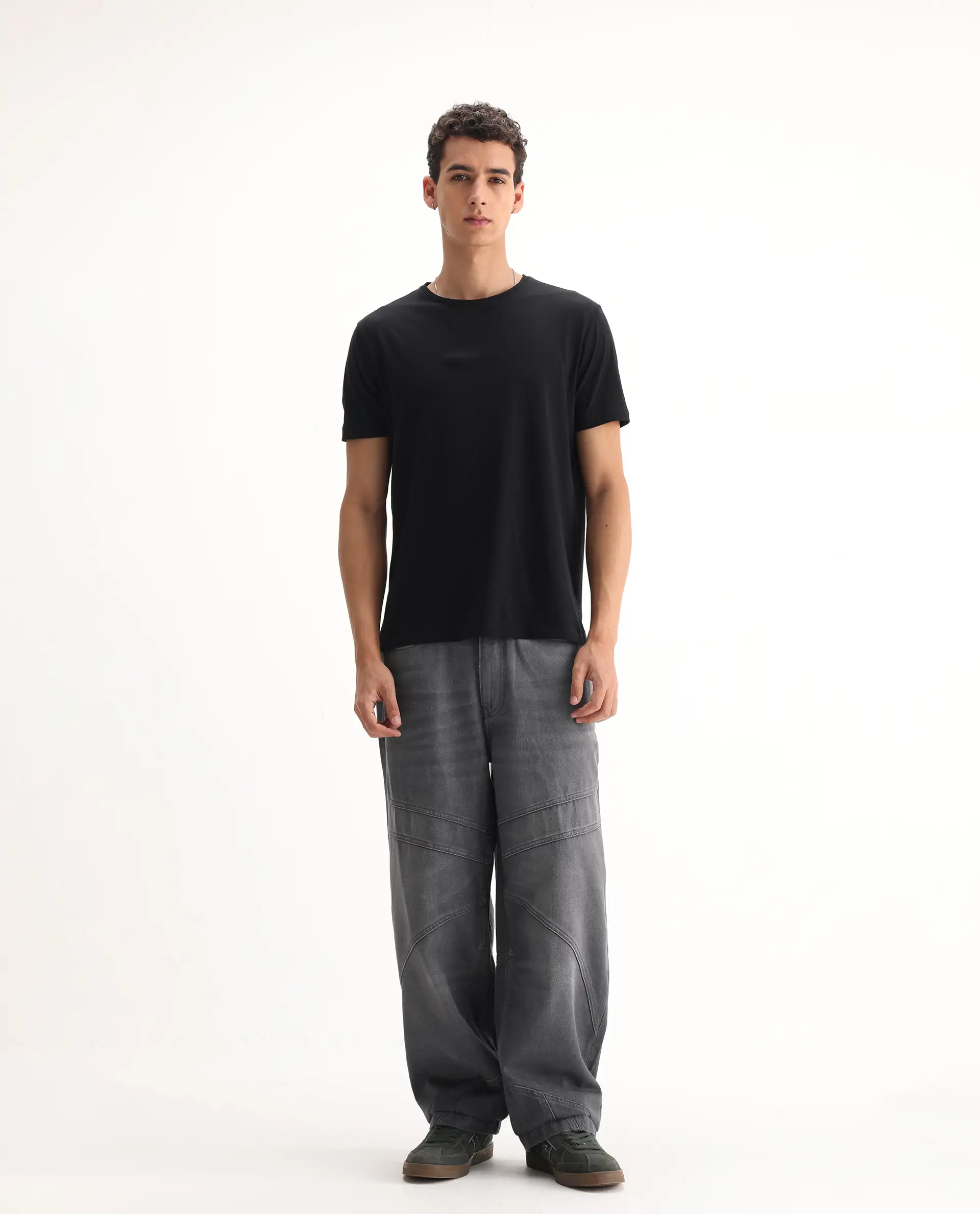Rare Rabbit Men's Zeret Dark Grey Cotton Plain Baggy Fit Jeans - Image 7