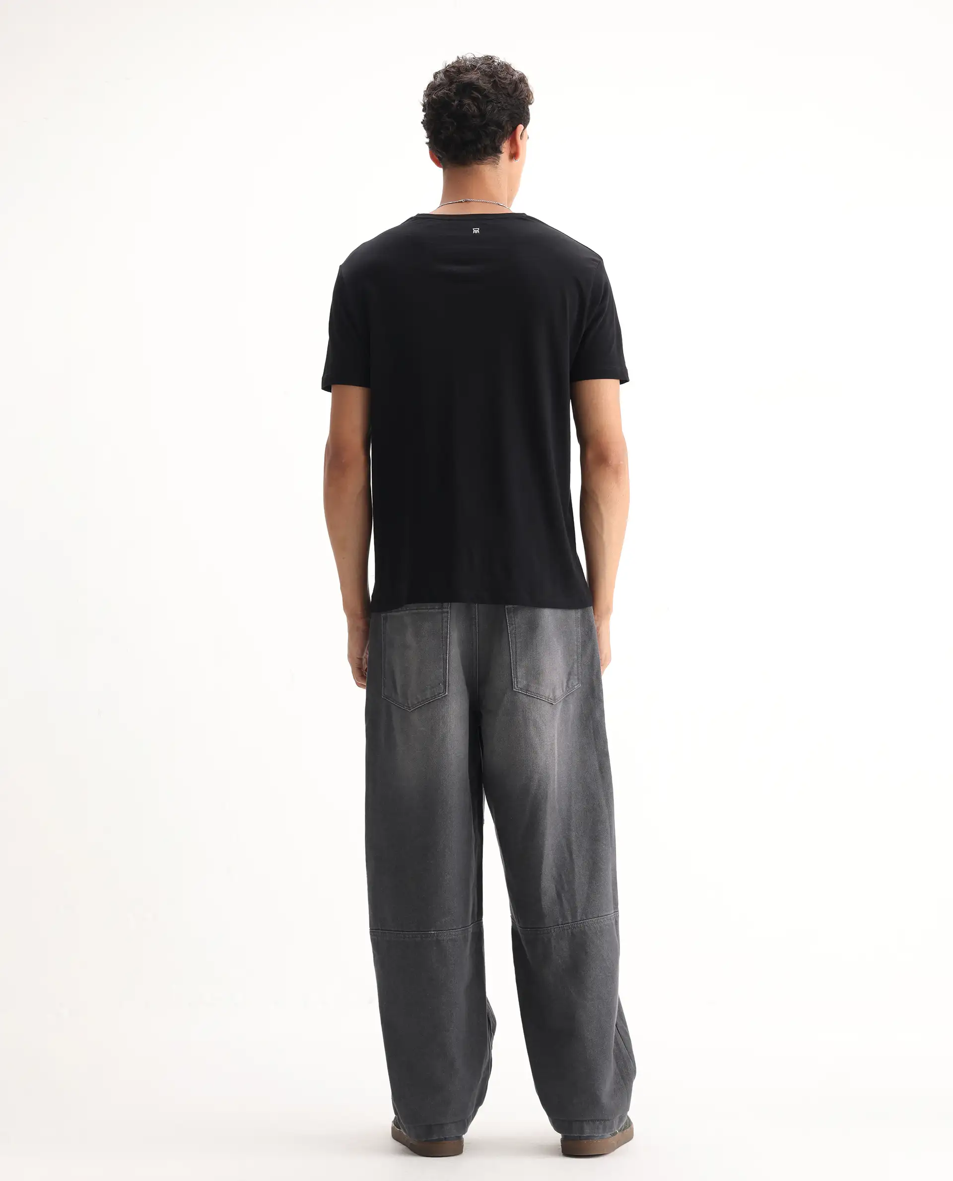 Rare Rabbit Men's Zeret Dark Grey Cotton Plain Baggy Fit Jeans - Image 9