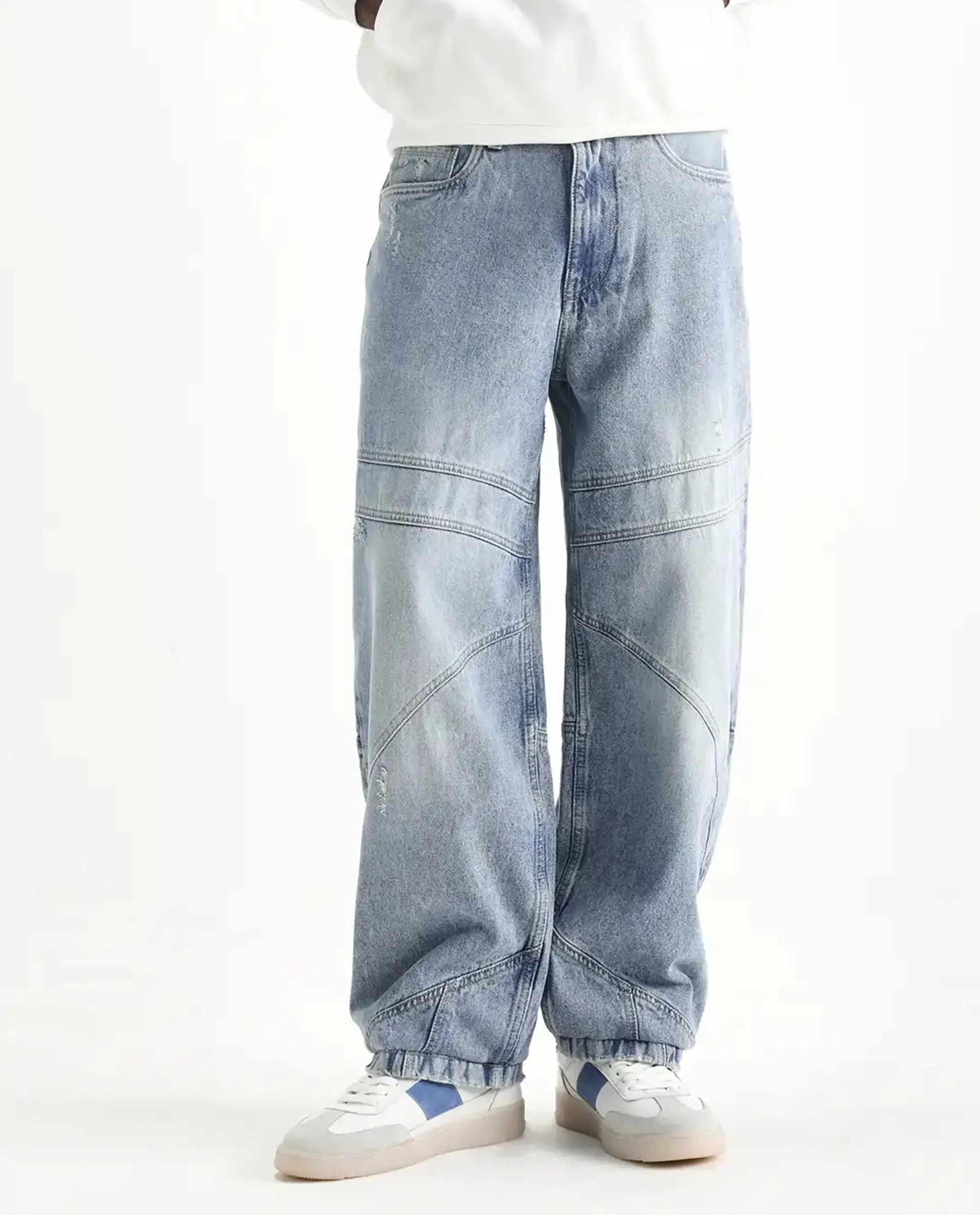 Rare Rabbit Men's Zeret Pastel Blue Cotton Plain Baggy Fit Jeans - Image 10