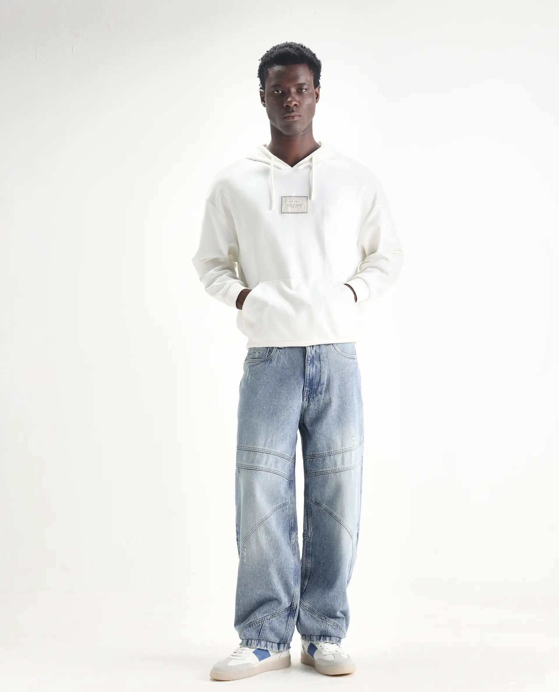 Rare Rabbit Men's Zeret Pastel Blue Cotton Plain Baggy Fit Jeans - Image 4
