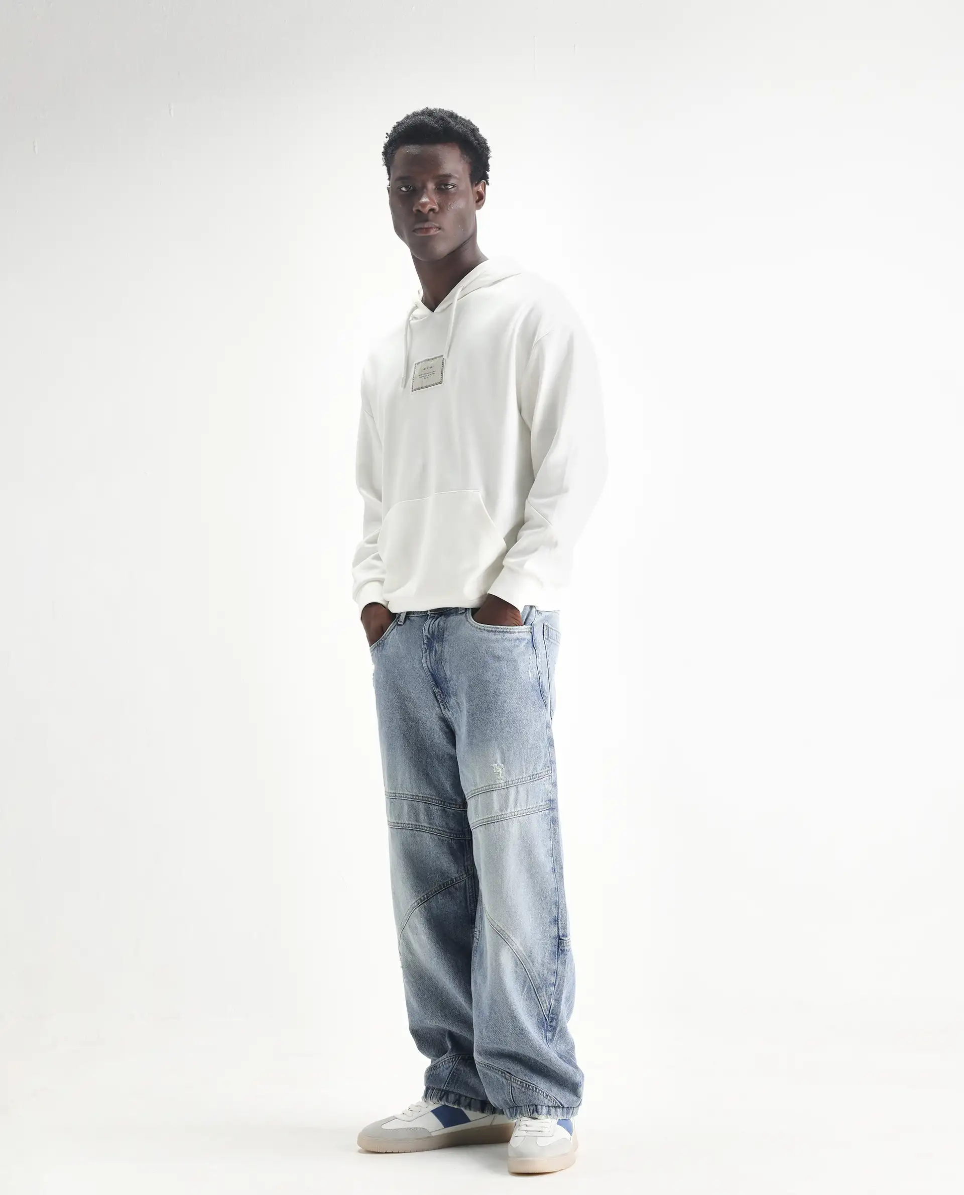 Rare Rabbit Men's Zeret Pastel Blue Cotton Plain Baggy Fit Jeans - Image 6