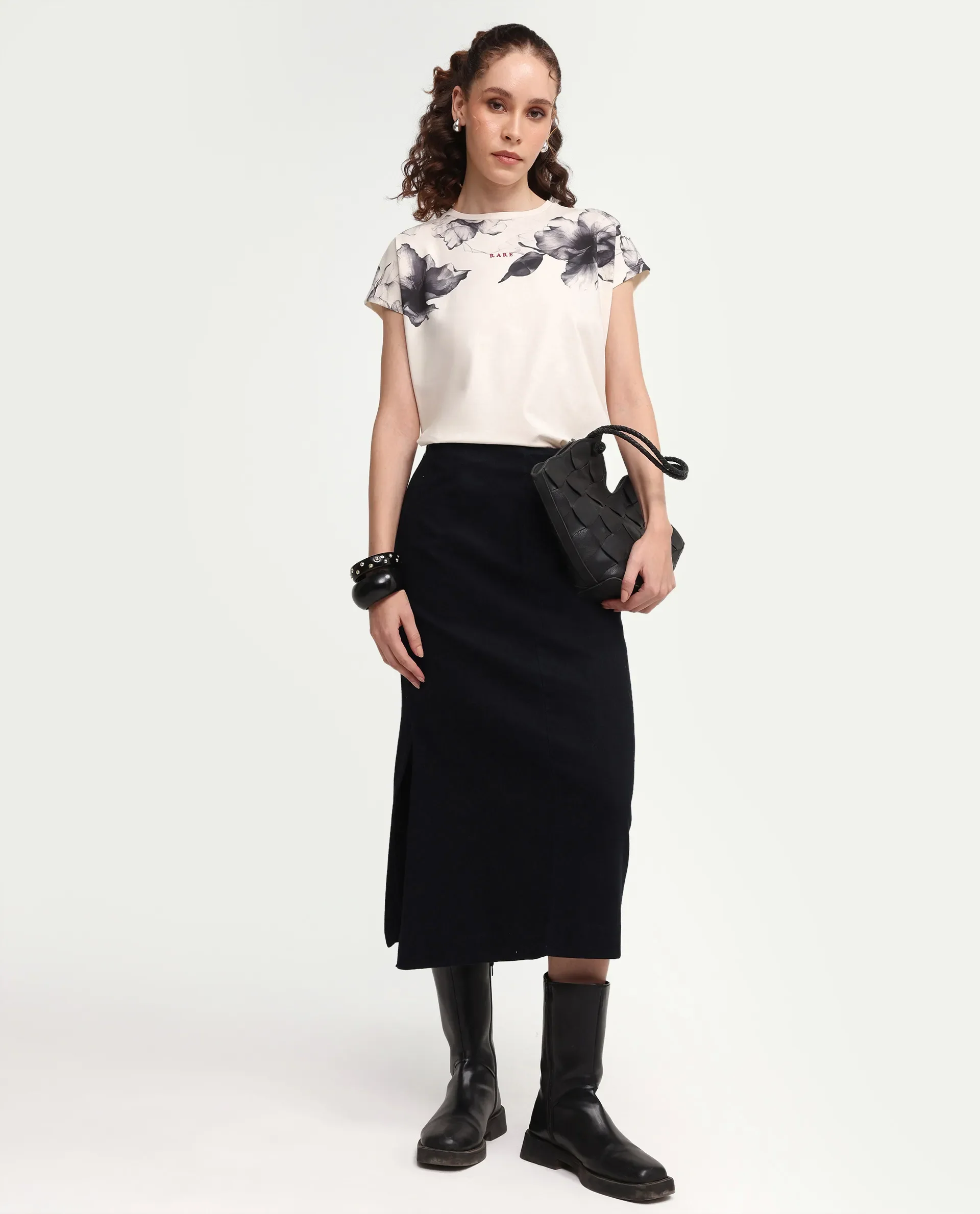 Rareism Women's Zern Off White Cotton Blend Half Sleeve Relaxed Fit Digital Print T-Shirt - Image 2