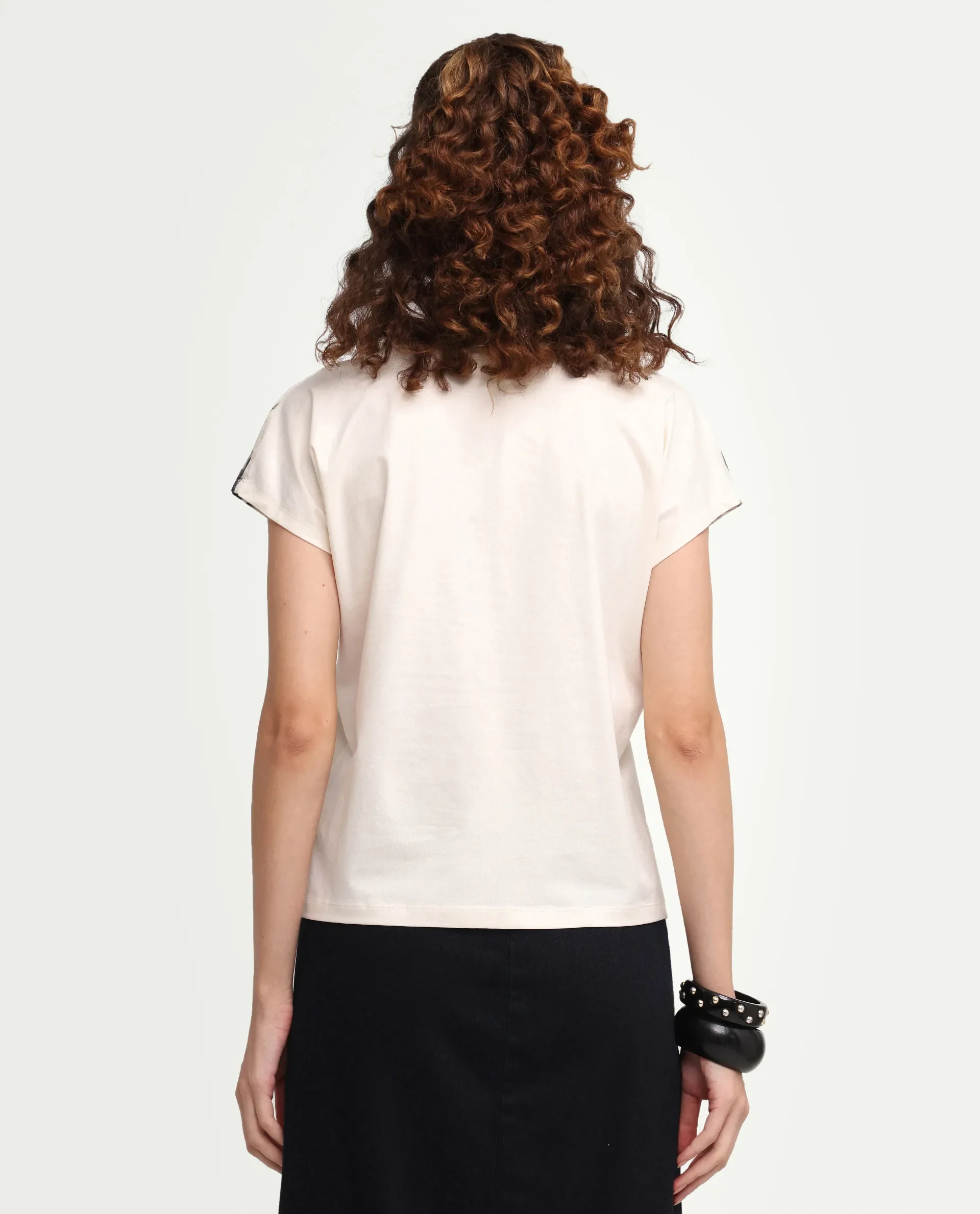 Rareism Women's Zern Off White Cotton Blend Half Sleeve Relaxed Fit Digital Print T-Shirt - Image 7