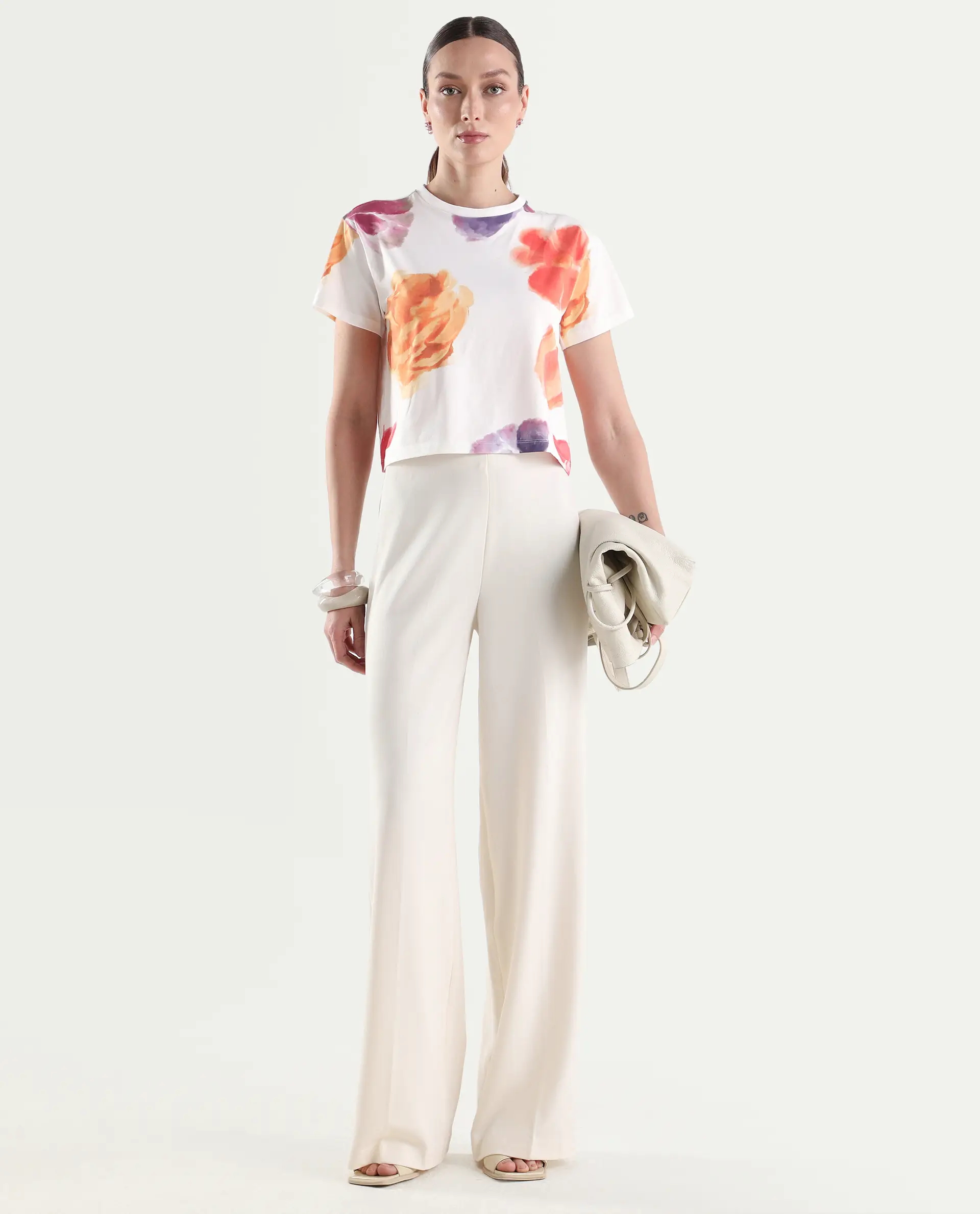 Rareism Women's Zero Multi Cotton Blend Half Sleeve Relaxed Fit Floral Print T-Shirt - Image 2