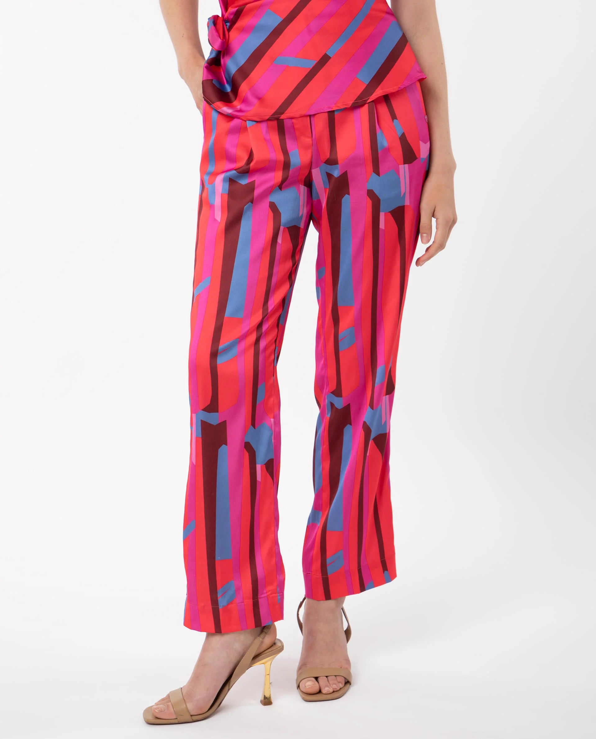 Rareism Women's Zersa Pink Polyester Abstract Print Ankle Length Relaxed Fit Trouser - Image 2