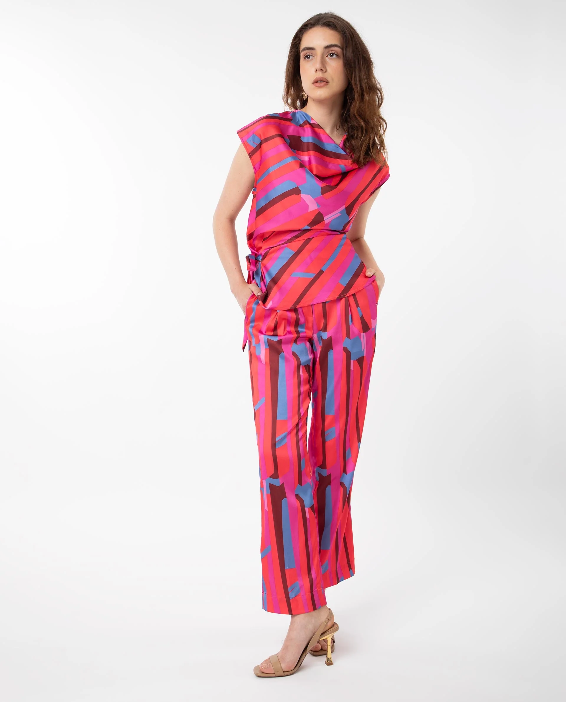 Rareism Women's Zersa Pink Polyester Abstract Print Ankle Length Relaxed Fit Trouser - Image 3