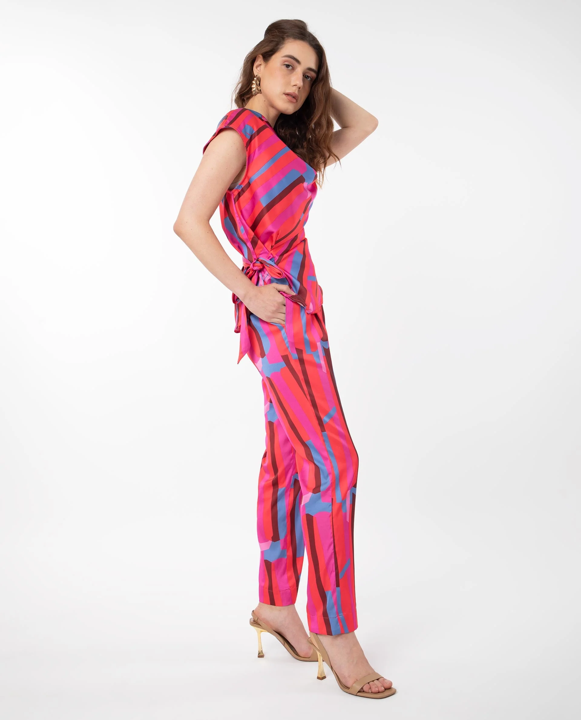 Rareism Women's Zersa Pink Polyester Abstract Print Ankle Length Relaxed Fit Trouser - Image 4