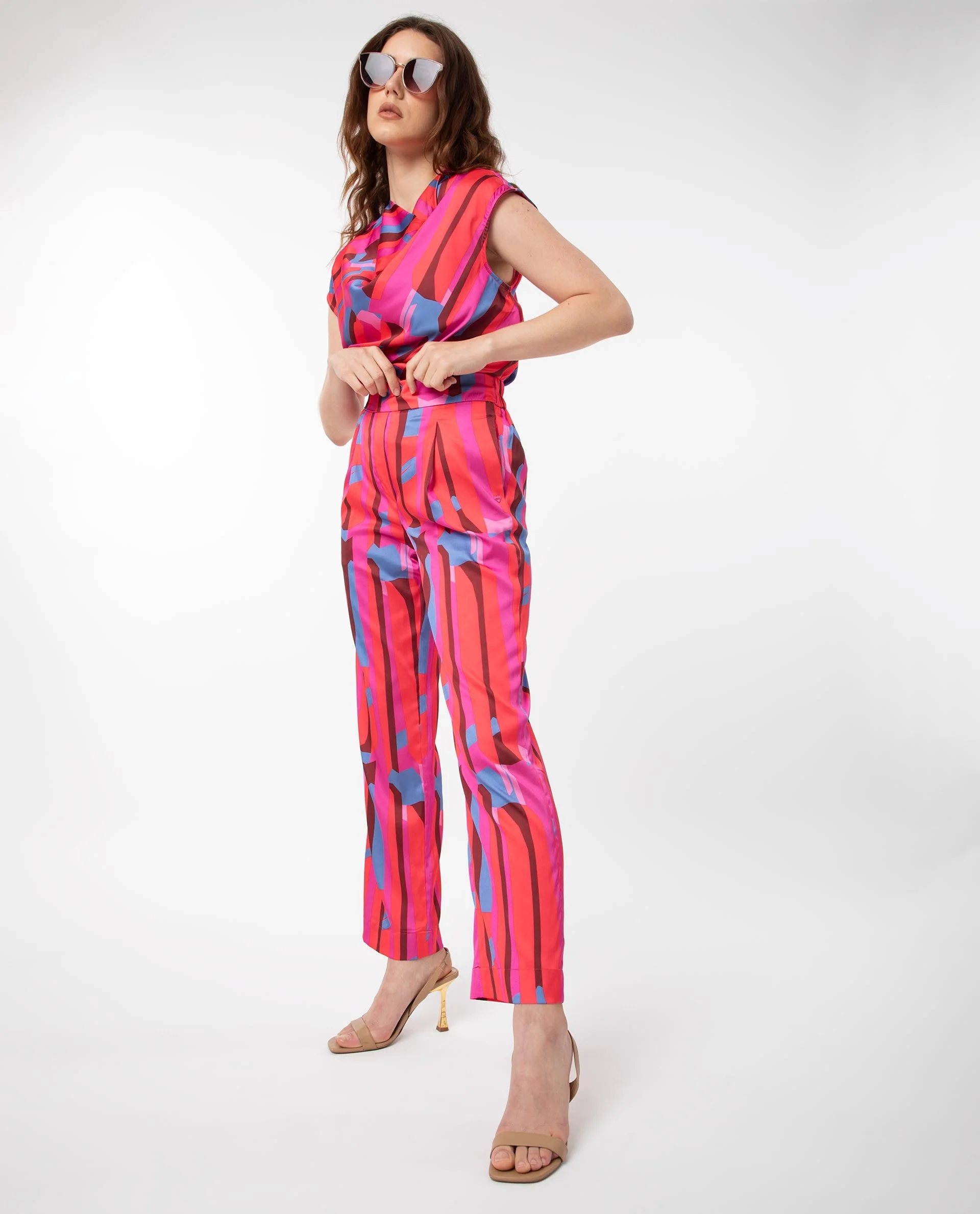 Rareism Women's Zersa Pink Polyester Abstract Print Ankle Length Relaxed Fit Trouser - Image 8