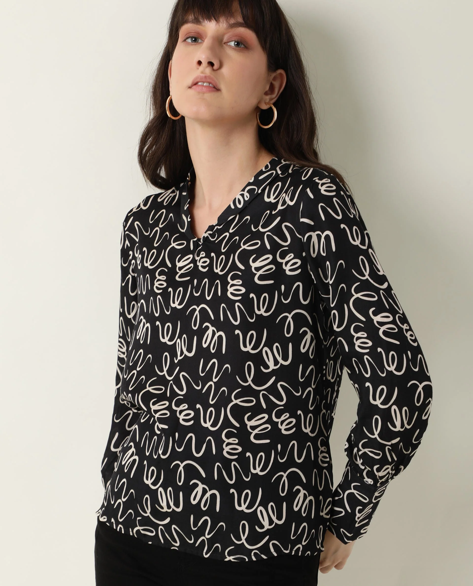 Rareism Womens Zesh Black Top Modal Satin Fabric Regular Fit Full Sleeve High Neck - Image 12