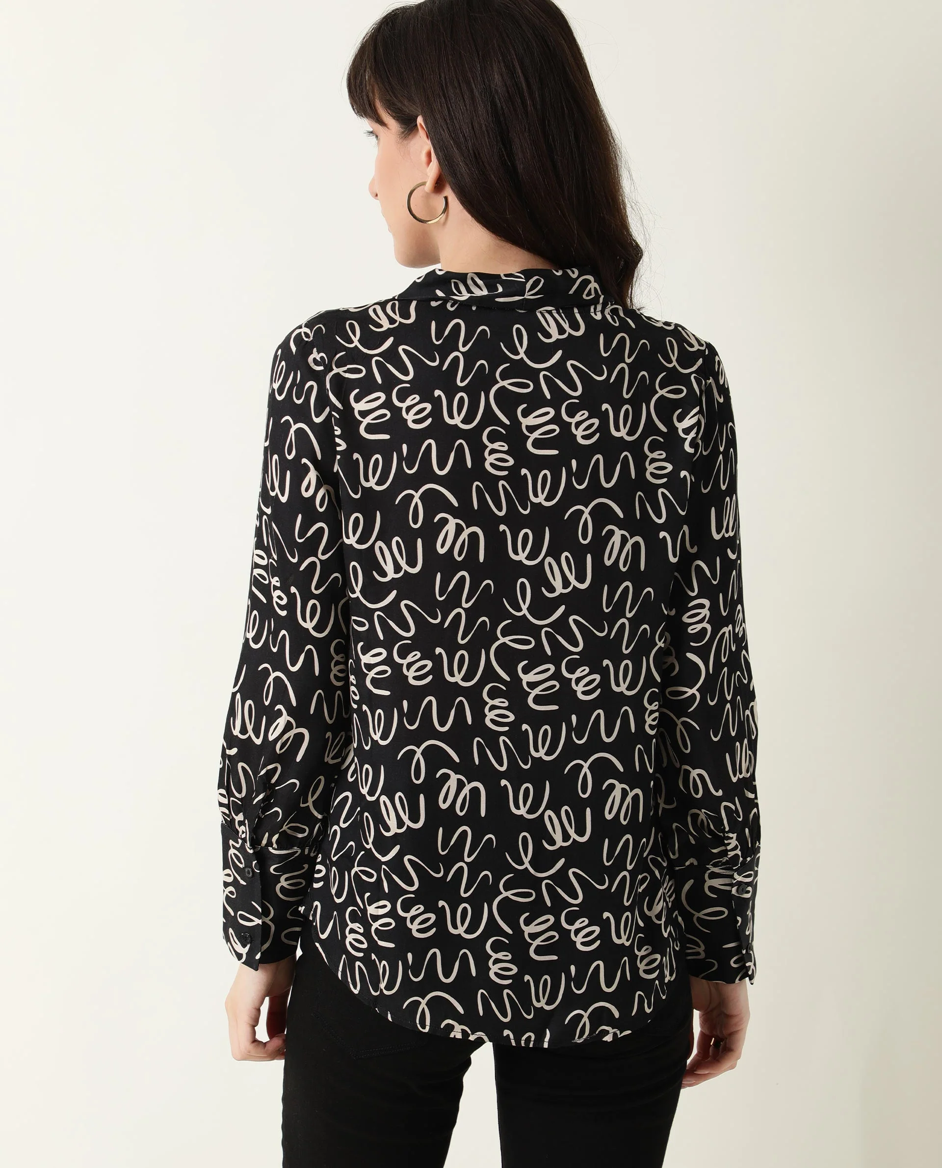 Rareism Womens Zesh Black Top Modal Satin Fabric Regular Fit Full Sleeve High Neck - Image 18