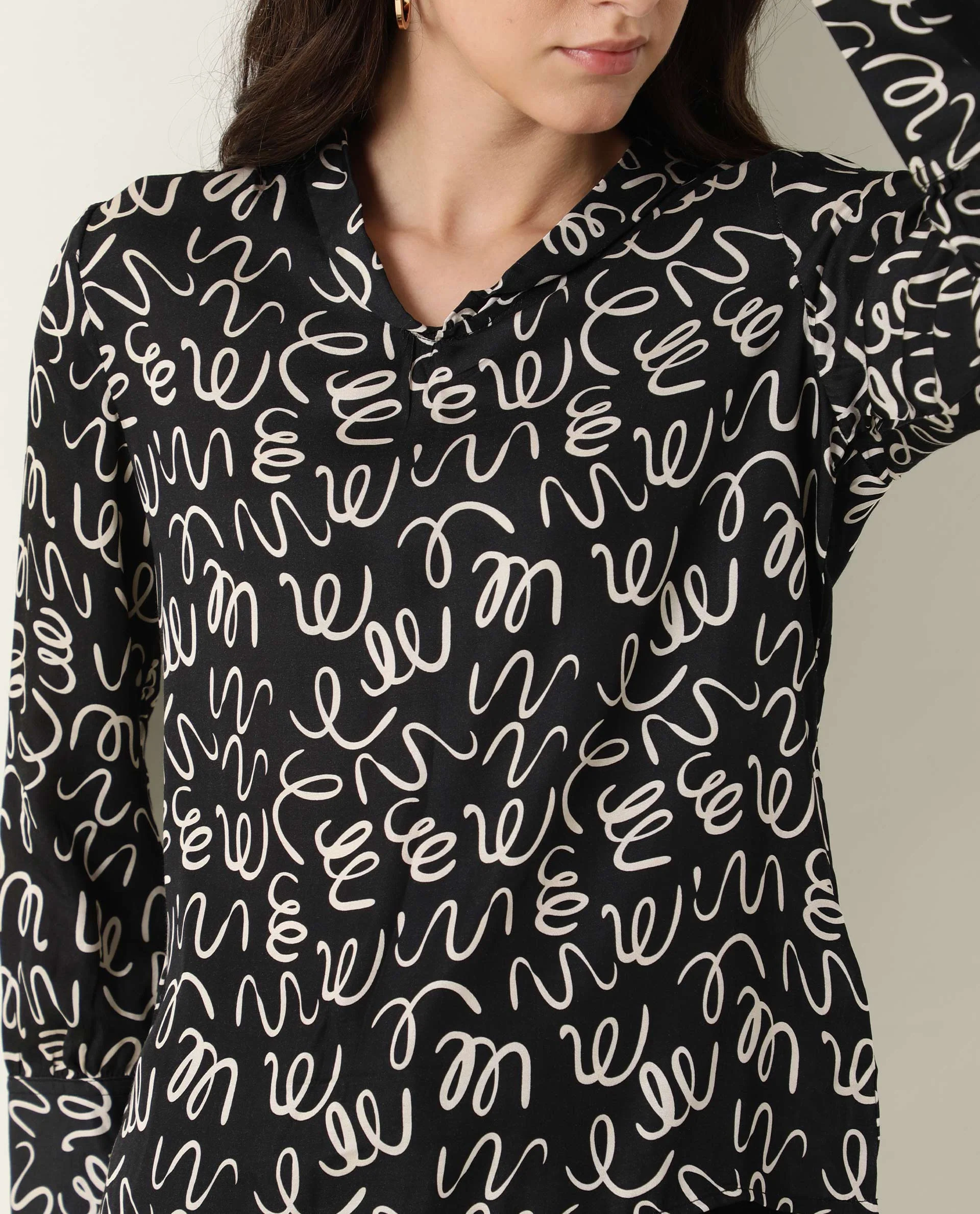 Rareism Womens Zesh Black Top Modal Satin Fabric Regular Fit Full Sleeve High Neck - Image 9