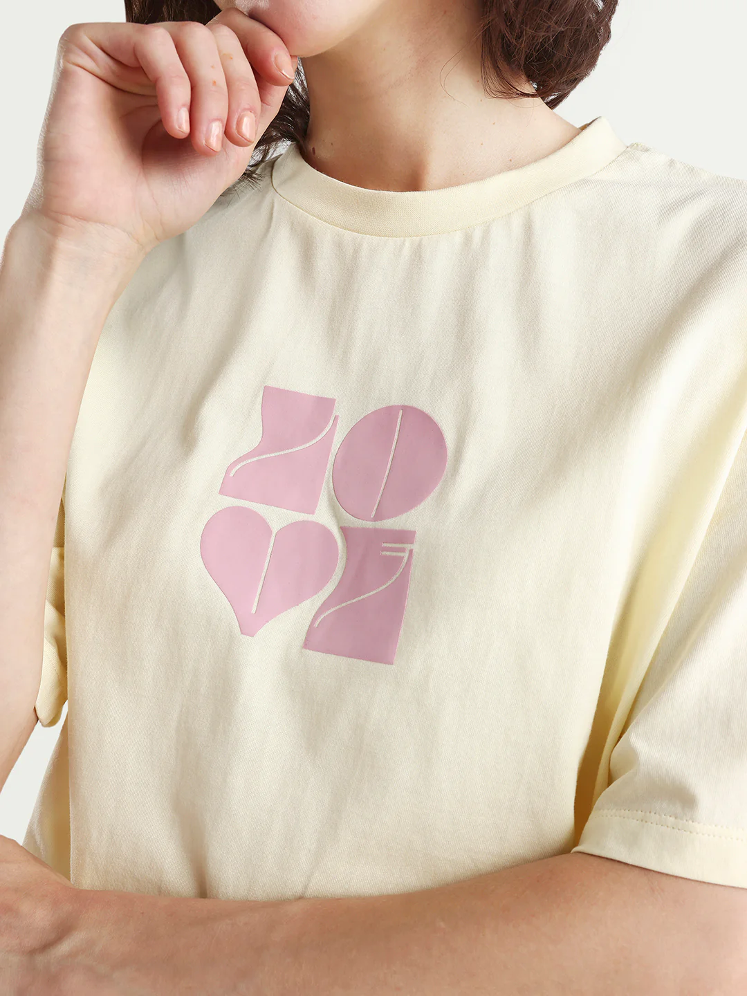 Rareism Women's Zesley Light Yellow Cotton Half Sleeve Boxy Typography Print T-Shirt - Image 4