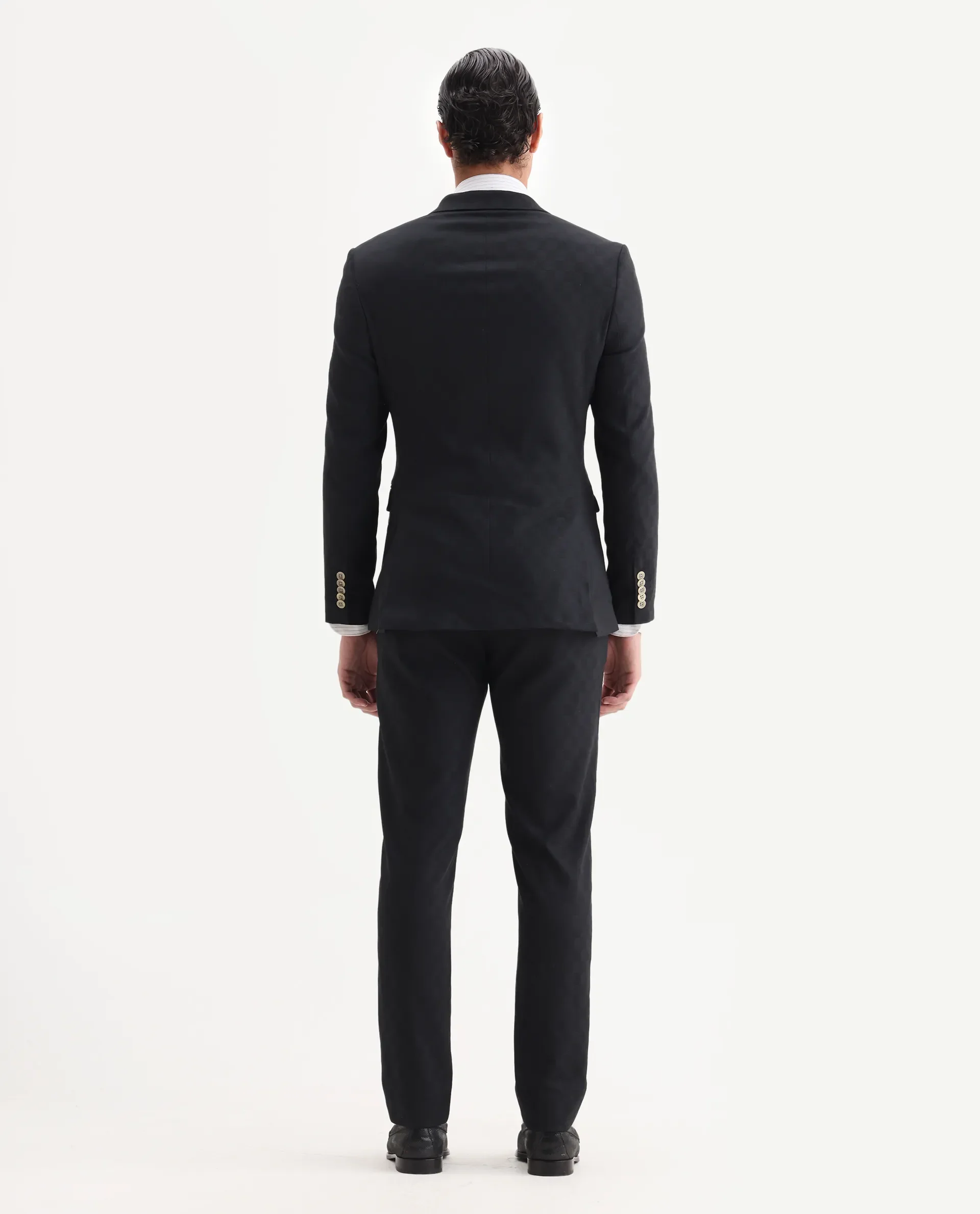 Rare Rabbit Men's Zeta Navy Viscose Jacquard Tailored Fit Full Sleeve Lapel Neck Suits - Image 8