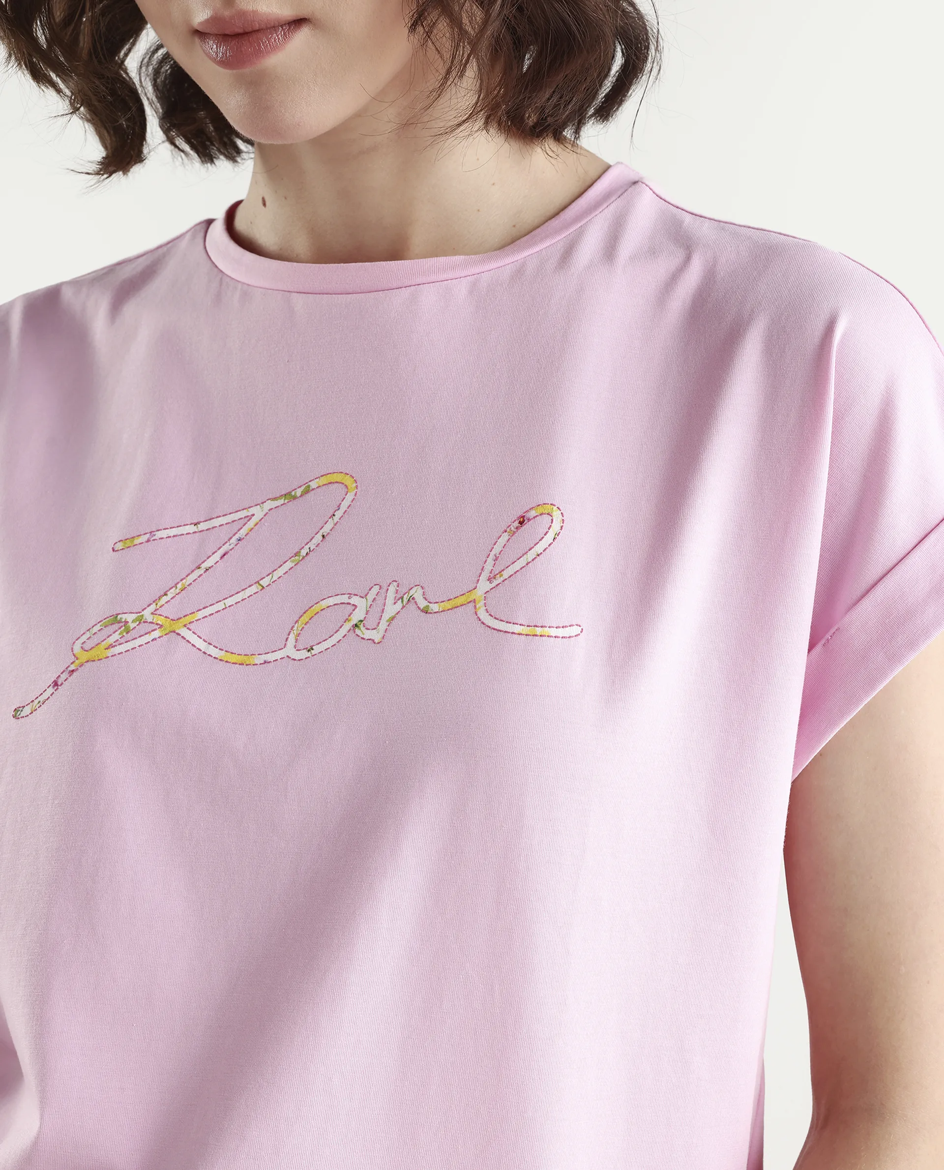 Rareism Women's Zeta Light Pink Cotton Blend Half Sleeve Relaxed Fit Typography Print T-Shirt - Image 4