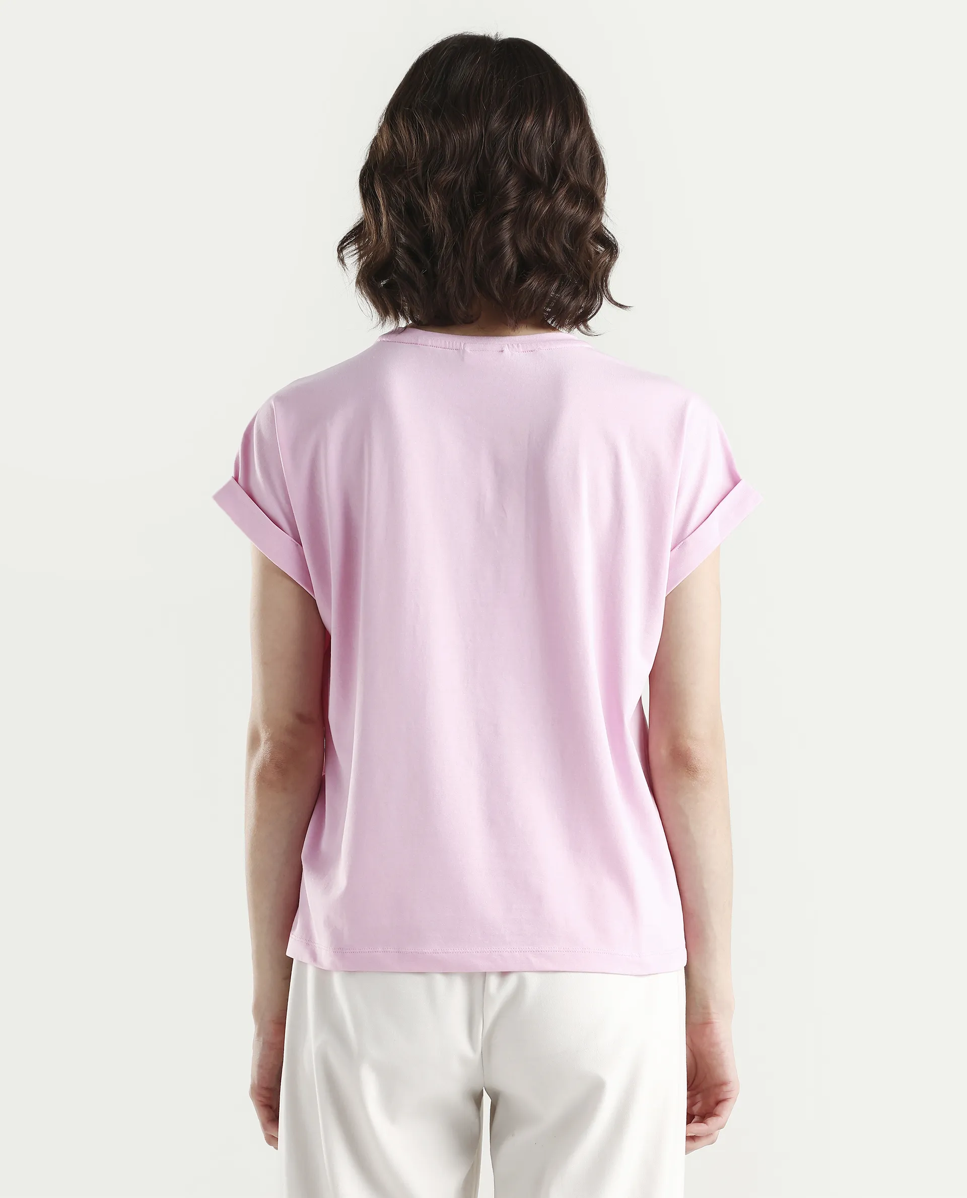 Rareism Women's Zeta Light Pink Cotton Blend Half Sleeve Relaxed Fit Typography Print T-Shirt - Image 7