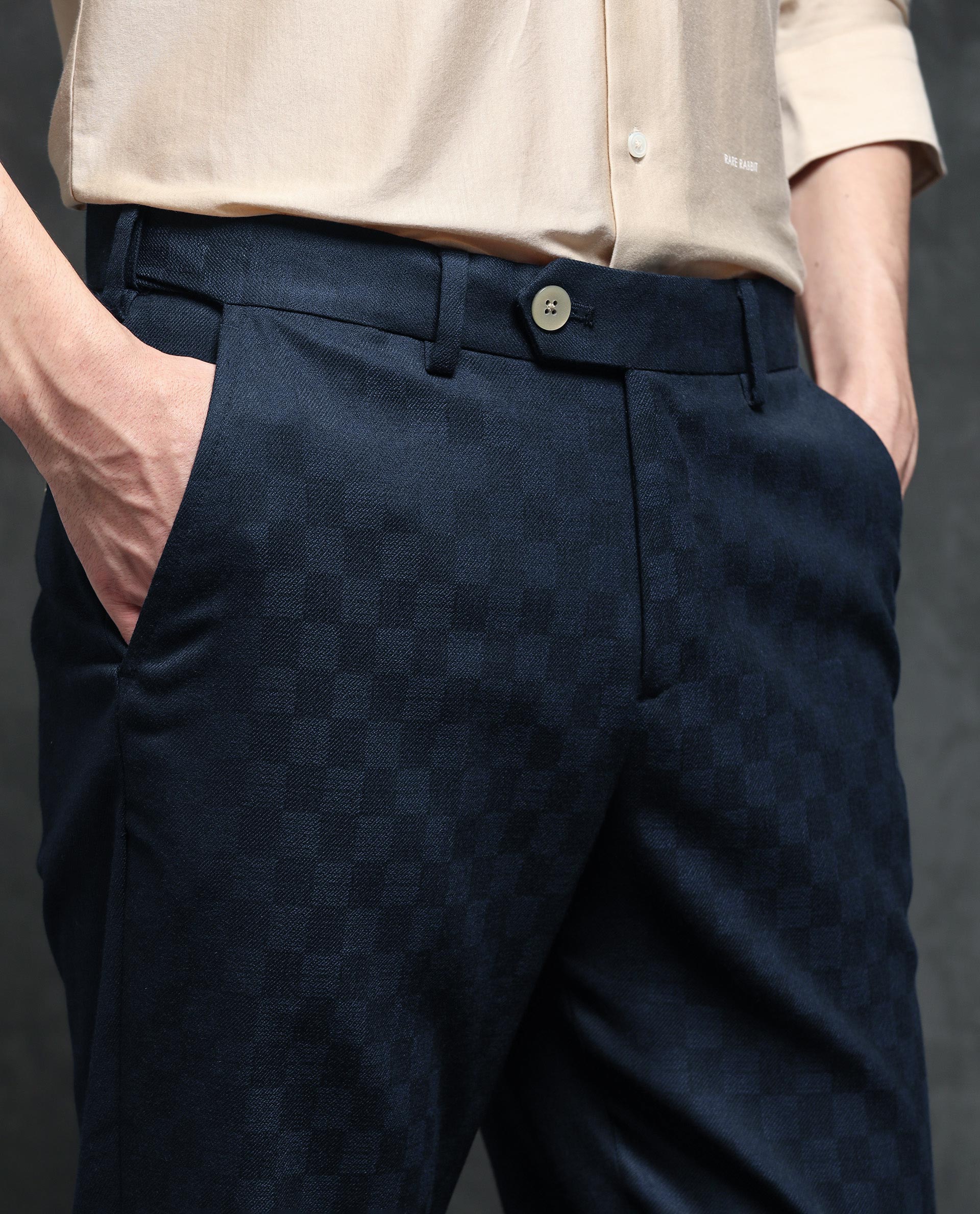 Rare Rabbit Men's Zetar Navy Polyester Jacquard Regular Fit Trouser - Image 2