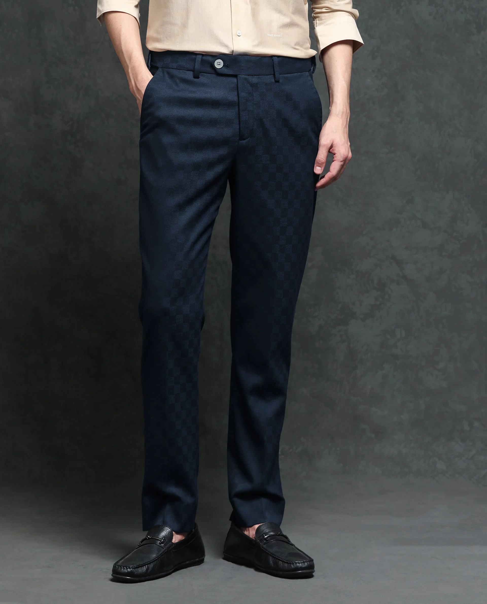 Rare Rabbit Men's Zetar Navy Polyester Jacquard Regular Fit Trouser - Image 5