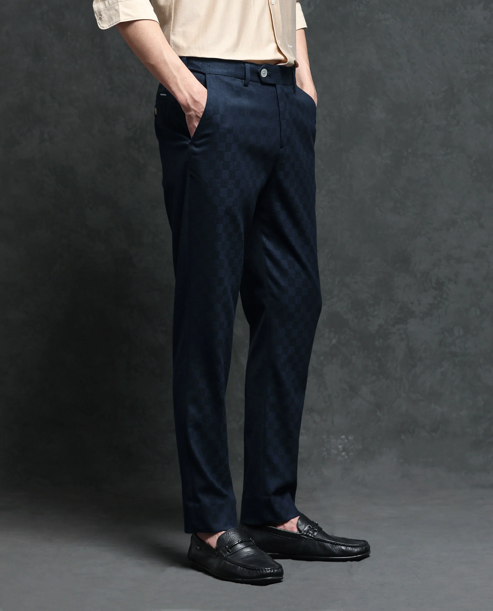 Rare Rabbit Men's Zetar Navy Polyester Jacquard Regular Fit Trouser - Image 9