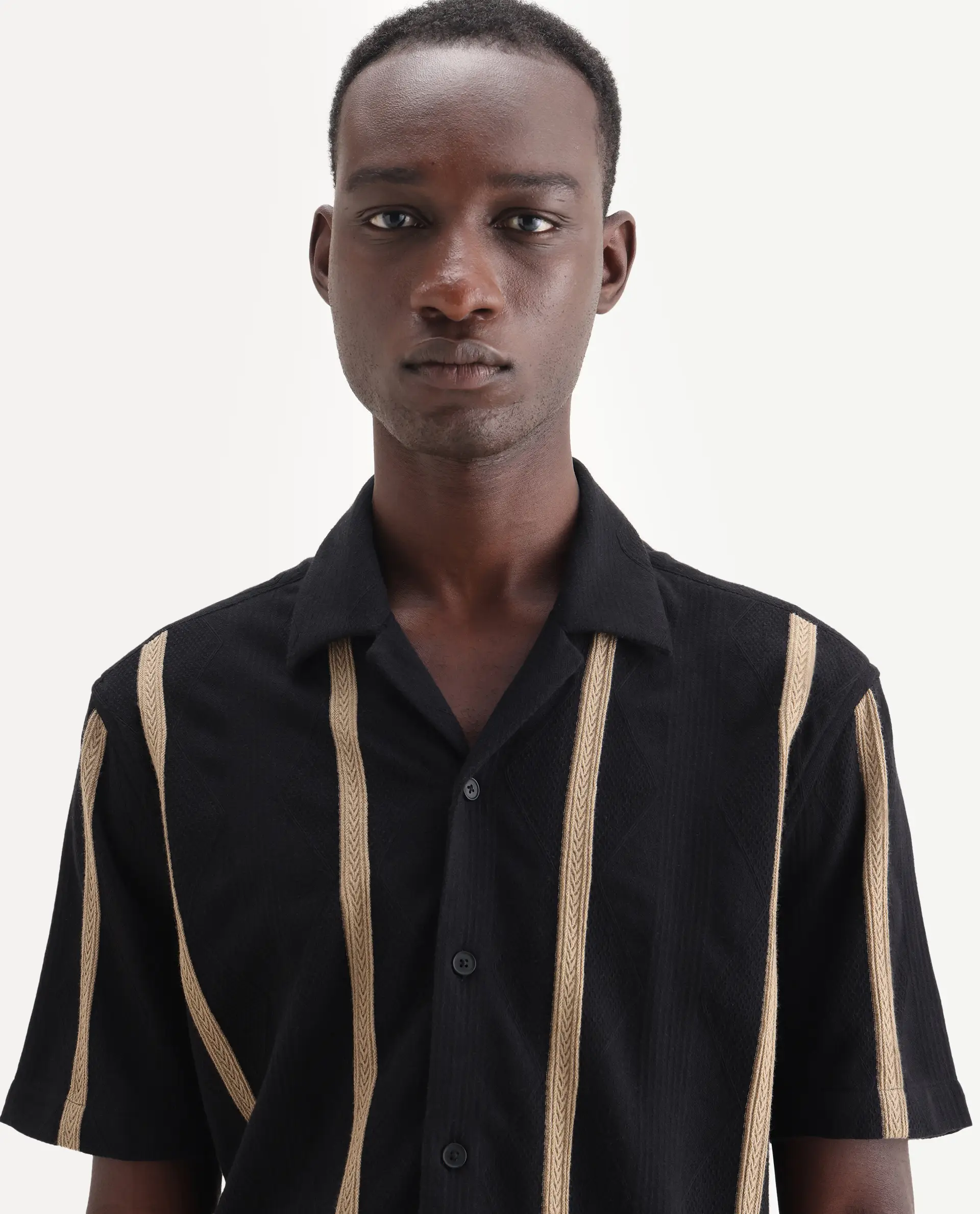 Rare Rabbit Men's Zeti Black Polyester Blend Fabric Half Sleeve Relaxed Fit Striped Shirt - Image 7