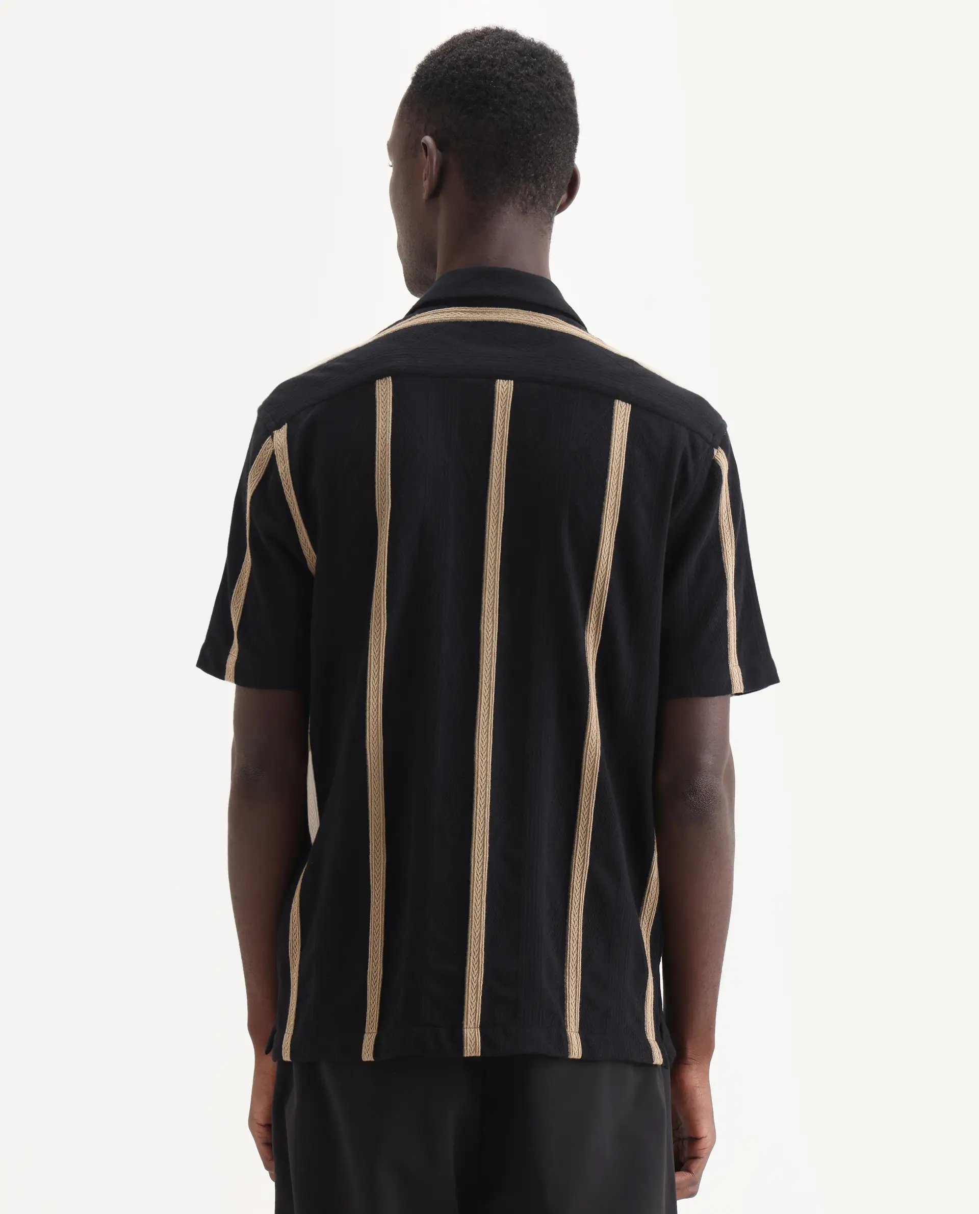 Rare Rabbit Men's Zeti Black Polyester Blend Fabric Half Sleeve Relaxed Fit Striped Shirt - Image 8