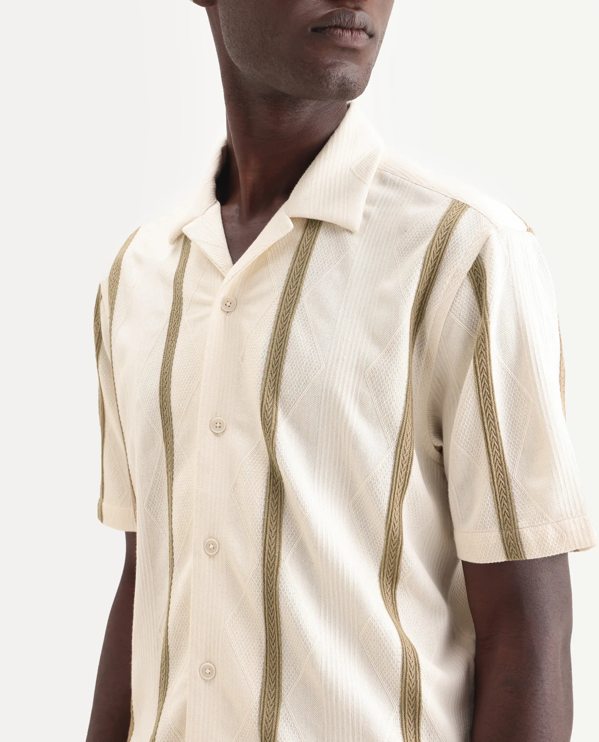 Rare Rabbit Men's Zeti Off White Polyester Blend Fabric Half Sleeve Relaxed Fit Striped Shirt - Image 7