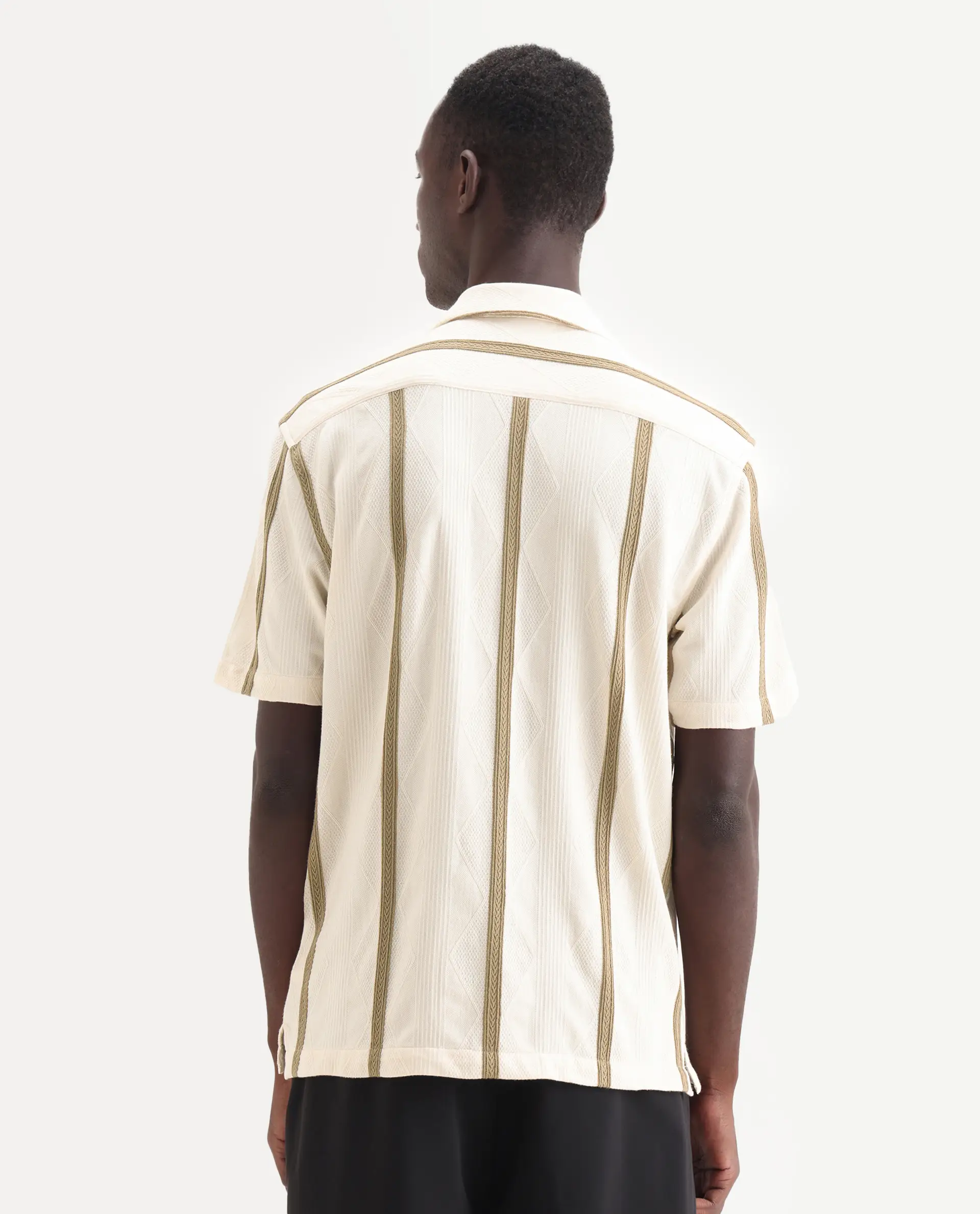 Rare Rabbit Men's Zeti Off White Polyester Blend Fabric Half Sleeve Relaxed Fit Striped Shirt - Image 8