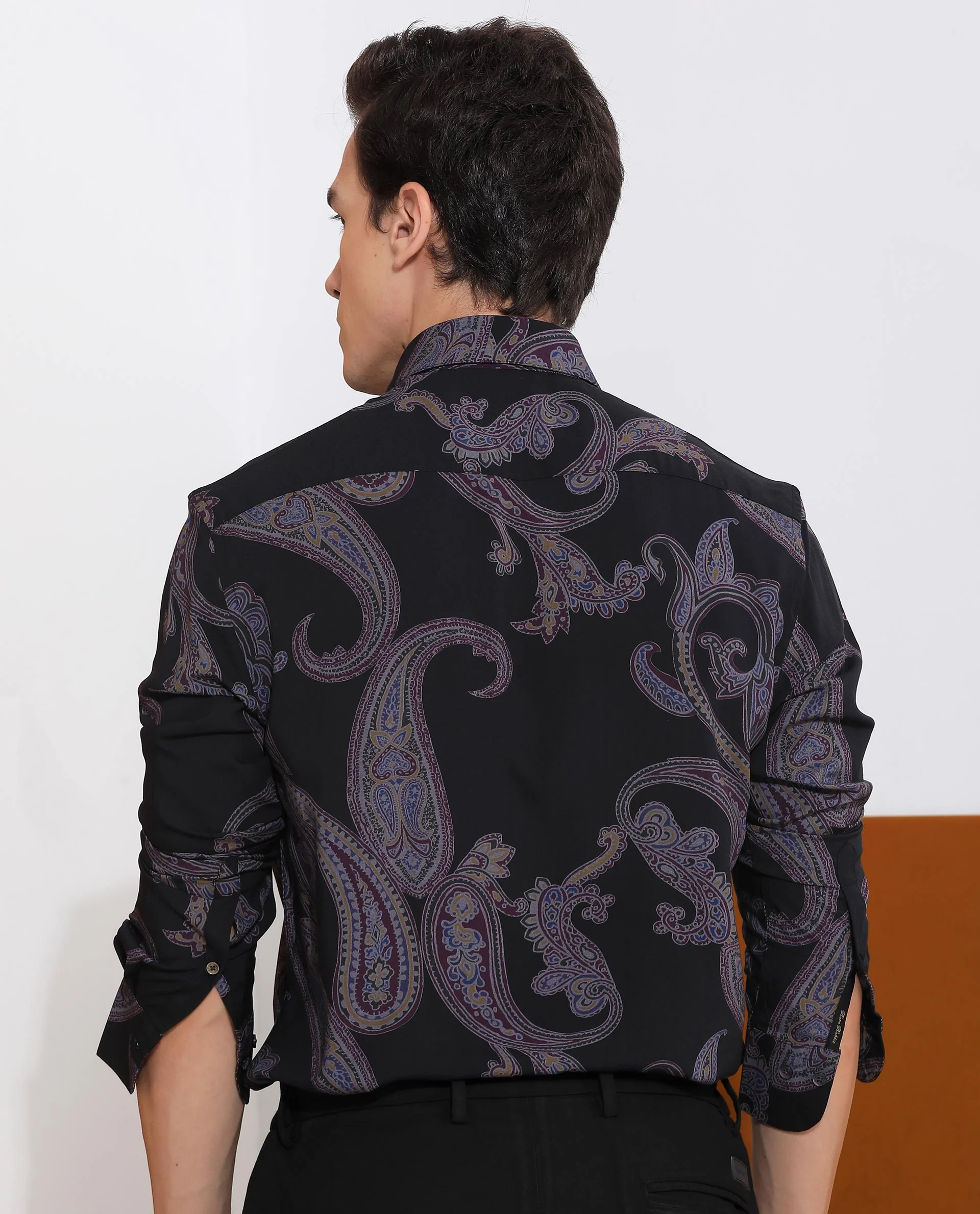 Rare Rabbit Men's Zeus Black Viscose Paisley Print Regular Fit Full Sleeve Collared Shirt - Image 10