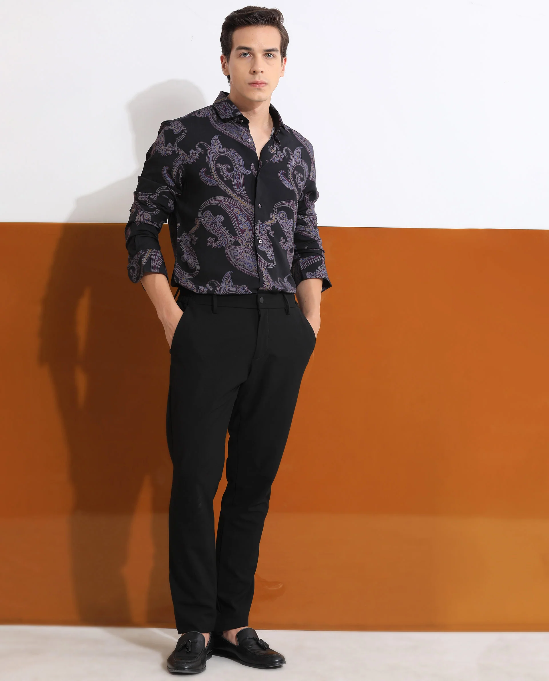 Rare Rabbit Men's Zeus Black Viscose Paisley Print Regular Fit Full Sleeve Collared Shirt - Image 3
