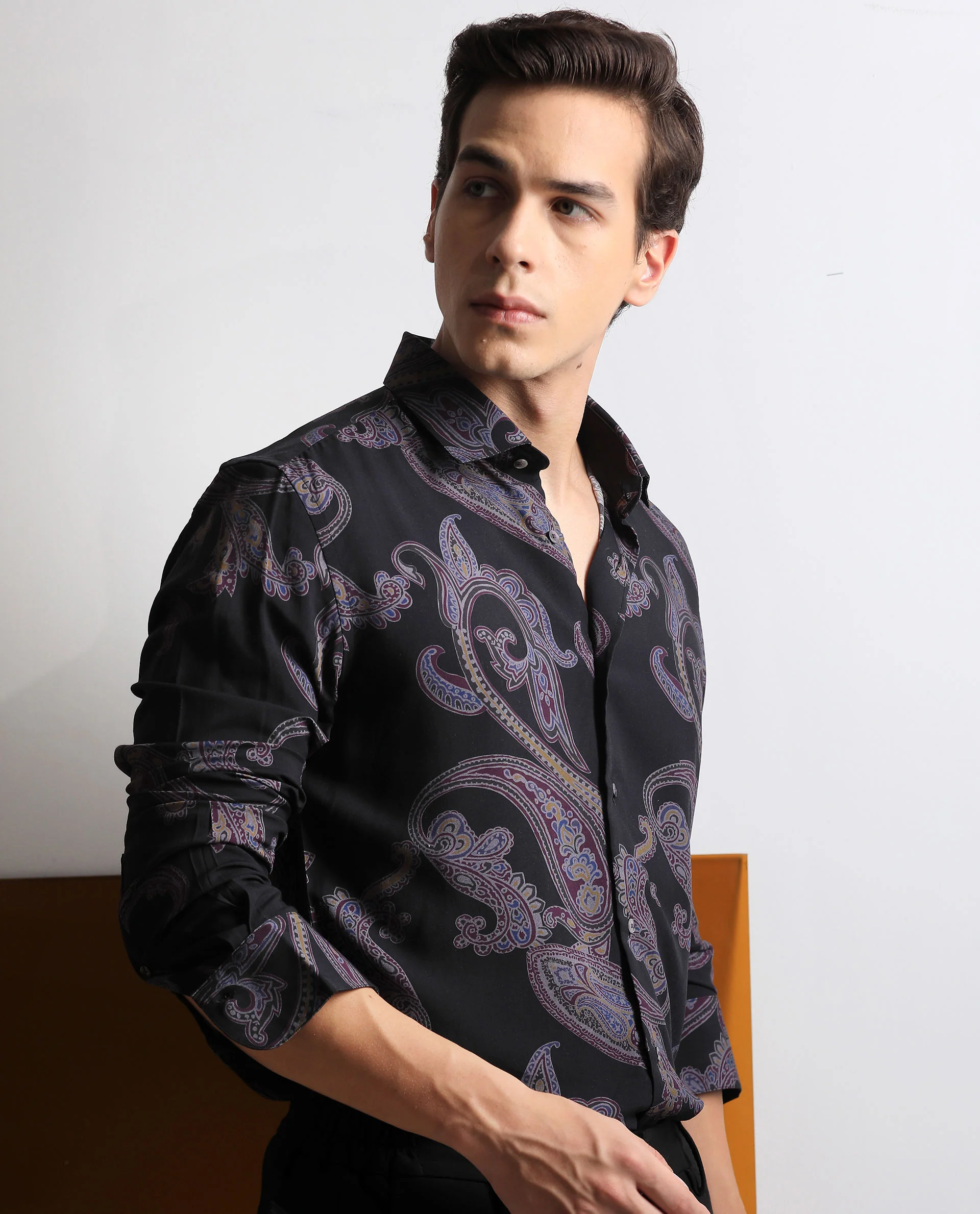 Rare Rabbit Men's Zeus Black Viscose Paisley Print Regular Fit Full Sleeve Collared Shirt - Image 8