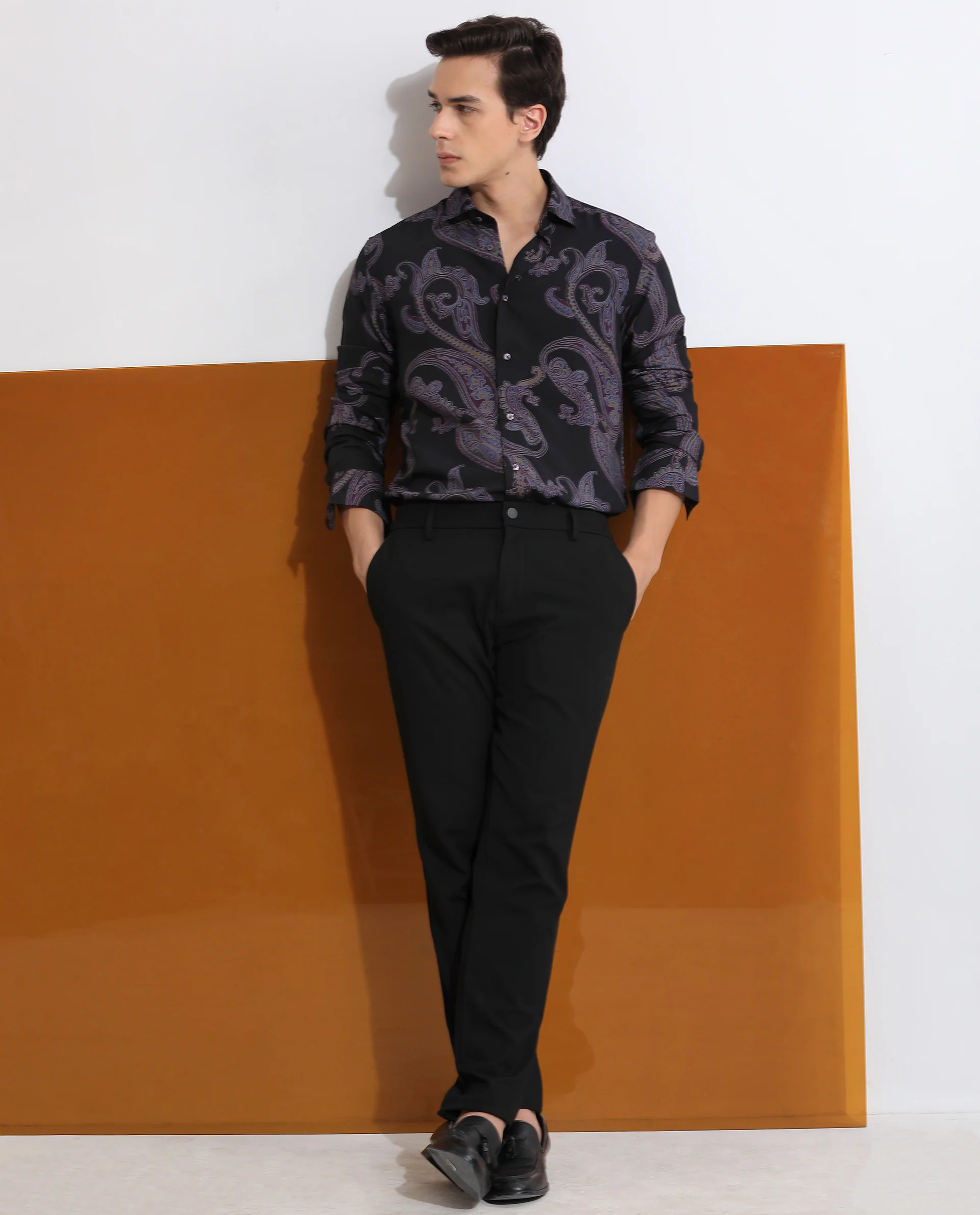 Rare Rabbit Men's Zeus Black Viscose Paisley Print Regular Fit Full Sleeve Collared Shirt - Image 9