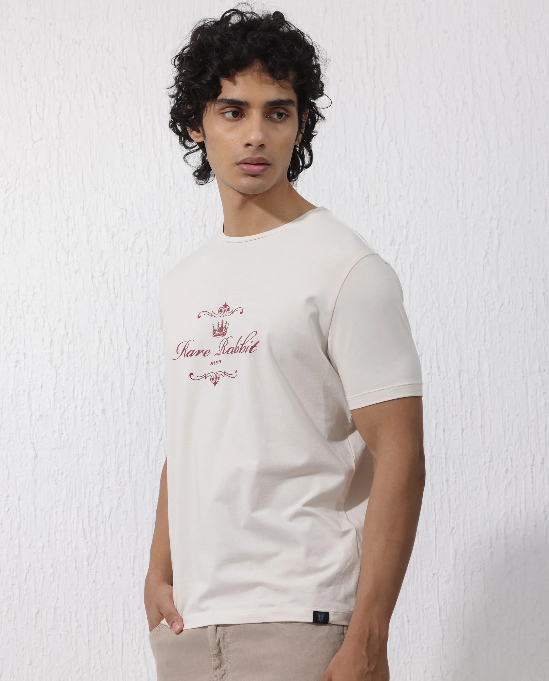 Rare Rabbit Men's Zeus Beige Cotton Blend Graphic Print Regular Fit Half Sleeve Crew Neck T-Shirt - Image 10