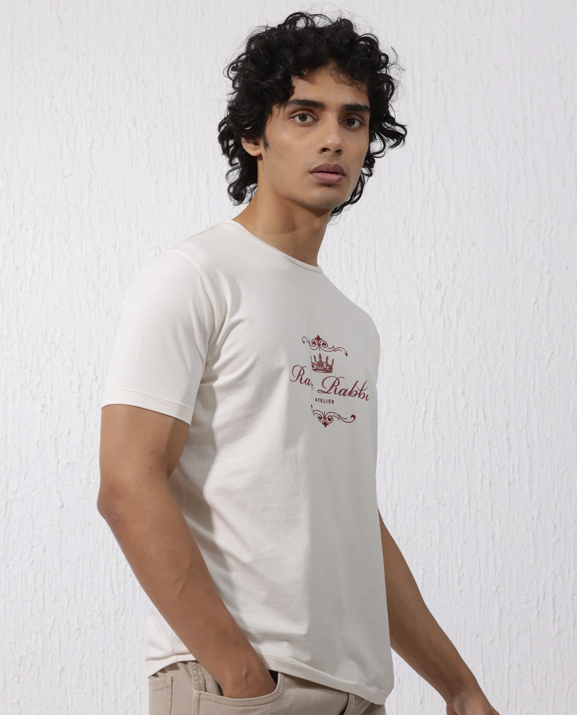 Rare Rabbit Men's Zeus Beige Cotton Blend Graphic Print Regular Fit Half Sleeve Crew Neck T-Shirt - Image 4