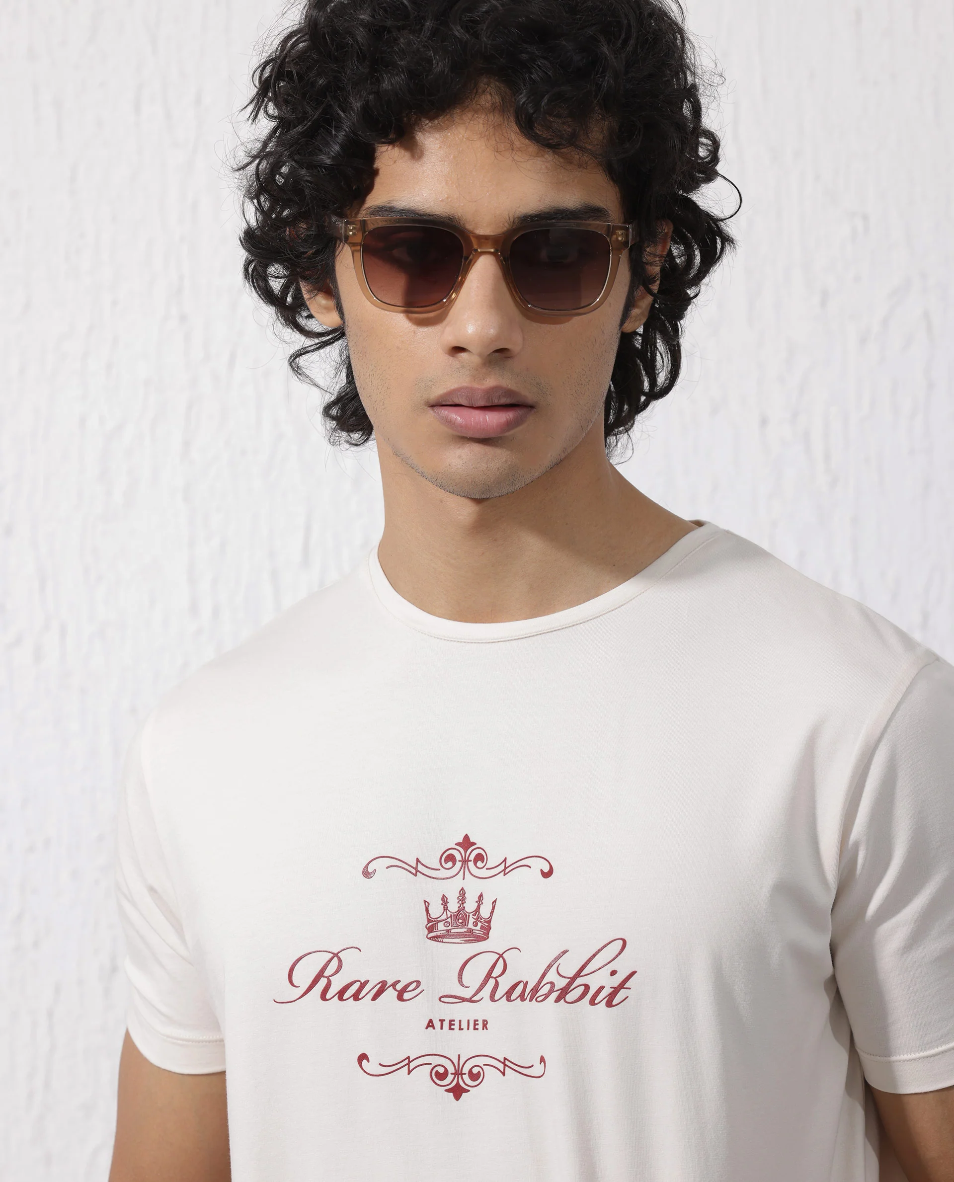 Rare Rabbit Men's Zeus Beige Cotton Blend Graphic Print Regular Fit Half Sleeve Crew Neck T-Shirt - Image 5