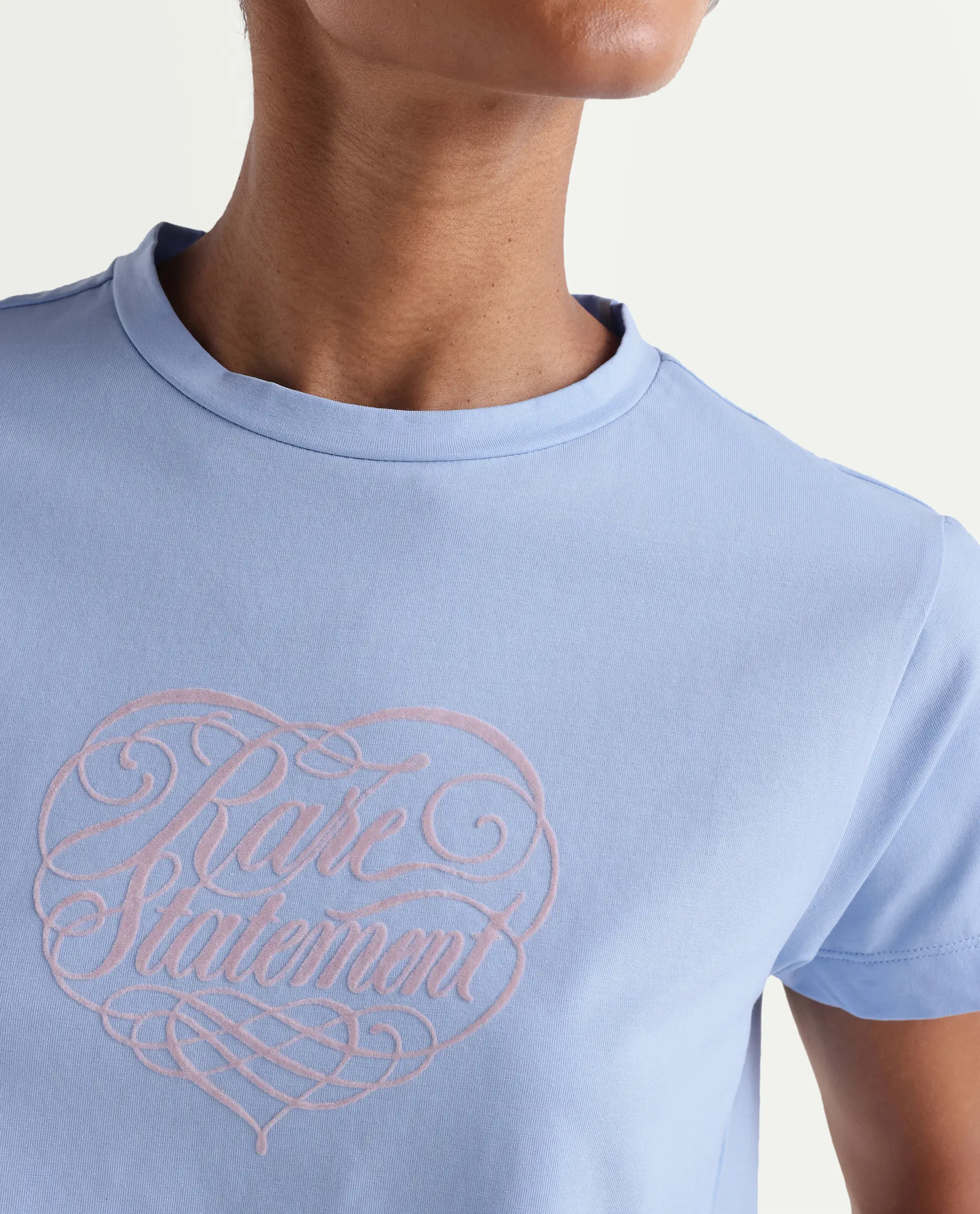 Rareism Women's Zeven Light Blue Cotton Blend Half Sleeve Regular Fit Flock Print T-Shirt - Image 3