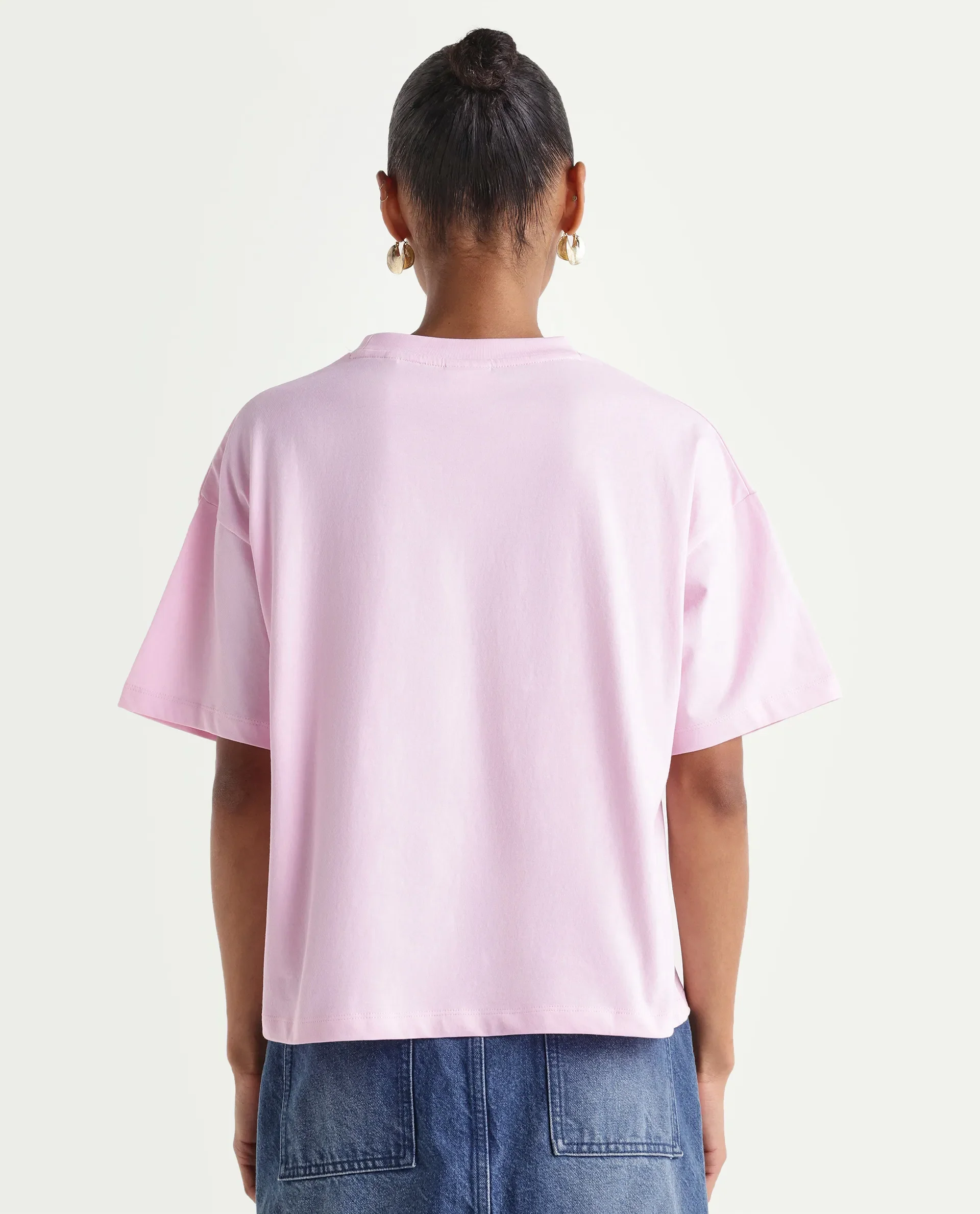 Rareism Women's Zew Light Pink Cotton Crew Neck Pull-On Boxy Plain T-Shirt - Image 6